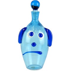 Vintage Reserved for Jamie - Fratelli Toso Murano Midcentury Blue Clown Face Decanter