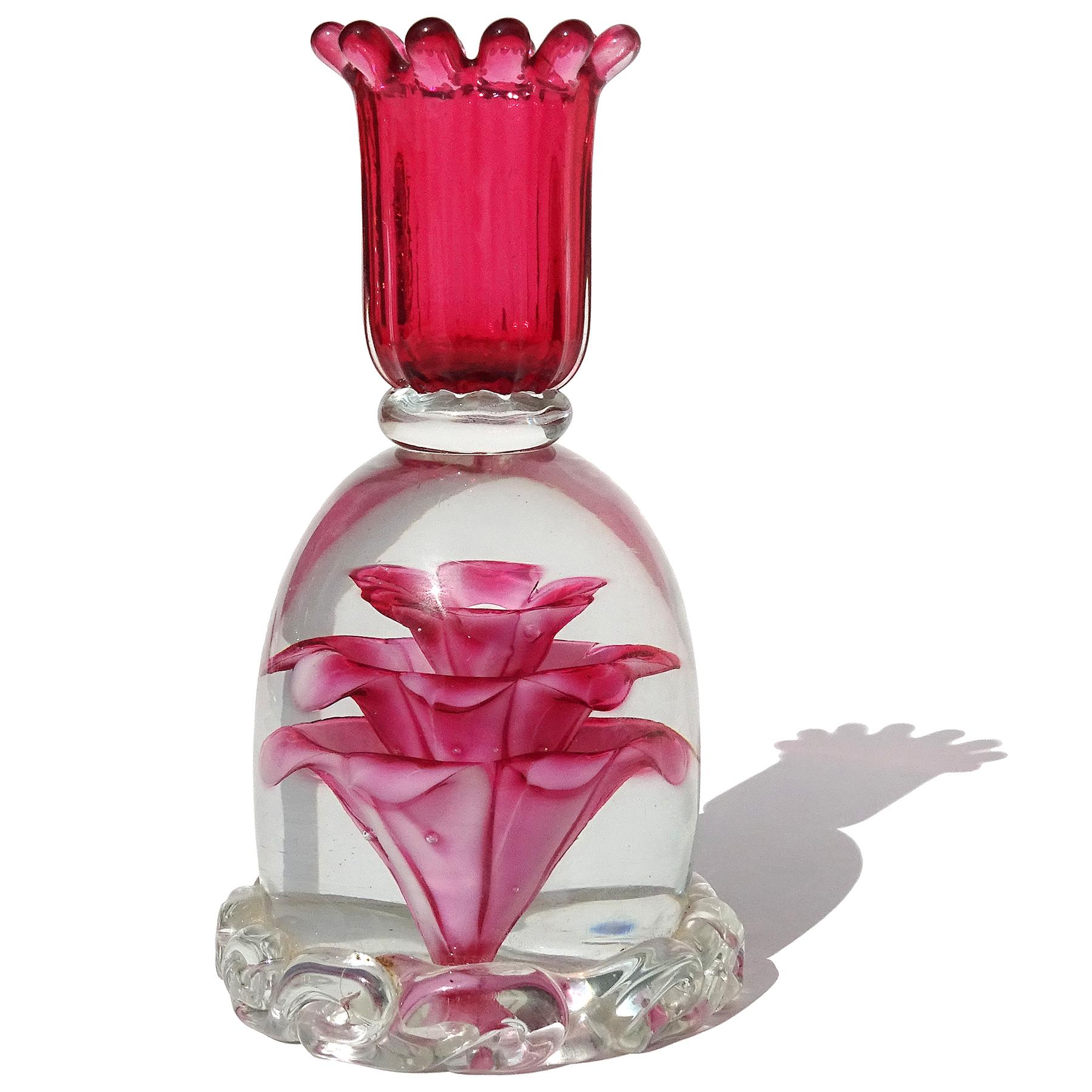 Reserved for Suhas - Both item descriptions are on this listing as well their photos.

Flower Candlestick:
Gorgeous and very rare, vintage Murano hand blown pink triple flower Italian art glass candlestick paperweight. Documented to designer Fulvio