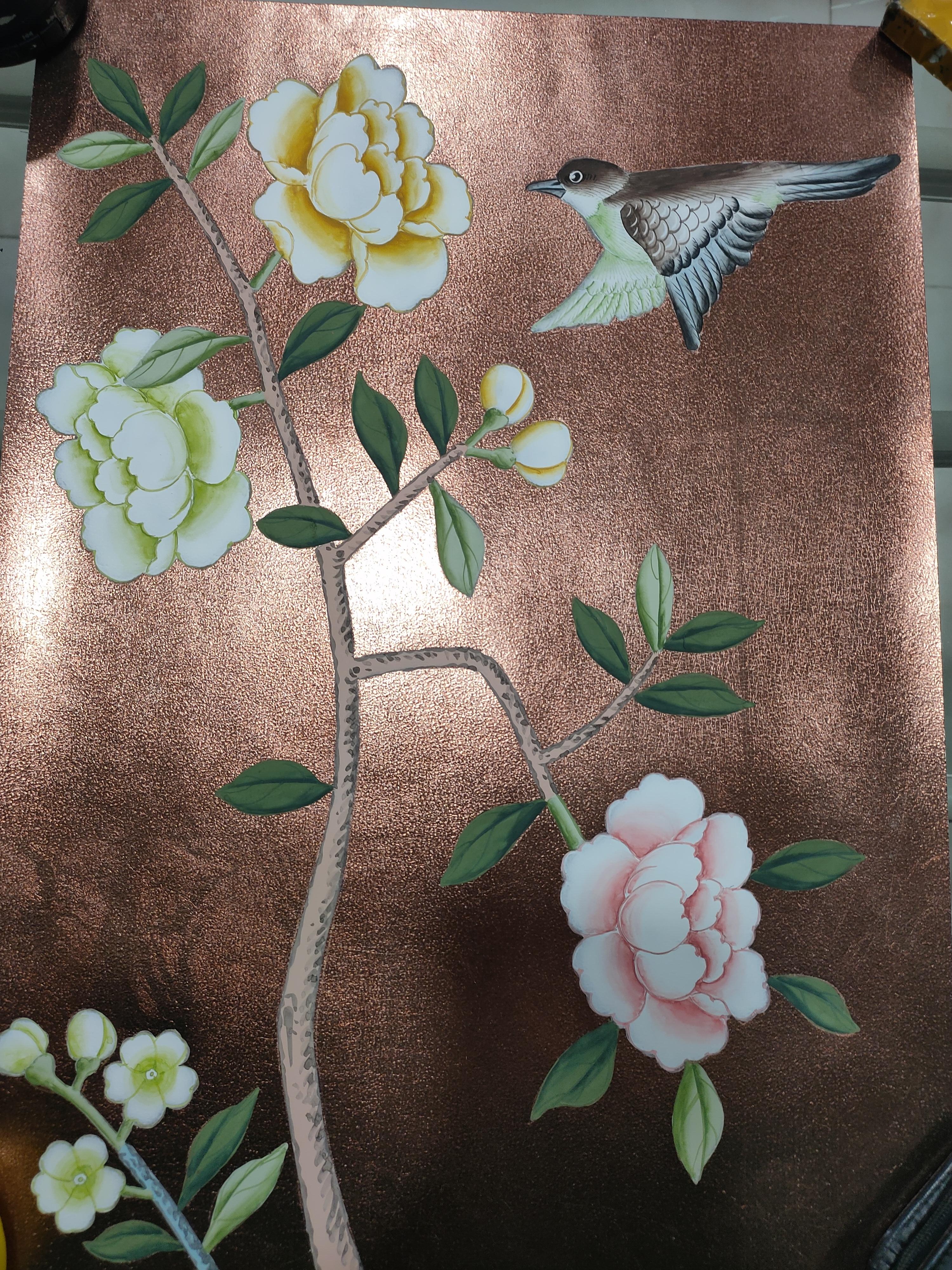 Hand-Painted Reserved Order: Chinoiserie Panels Hand Painted Wallpaper