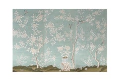 Reserved order: Hand painted Chinoiserie wallpaper on blue tea paper
