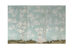 Commande réservée : papier peint à la main de style chinoiseries sur papier à thé bleu
