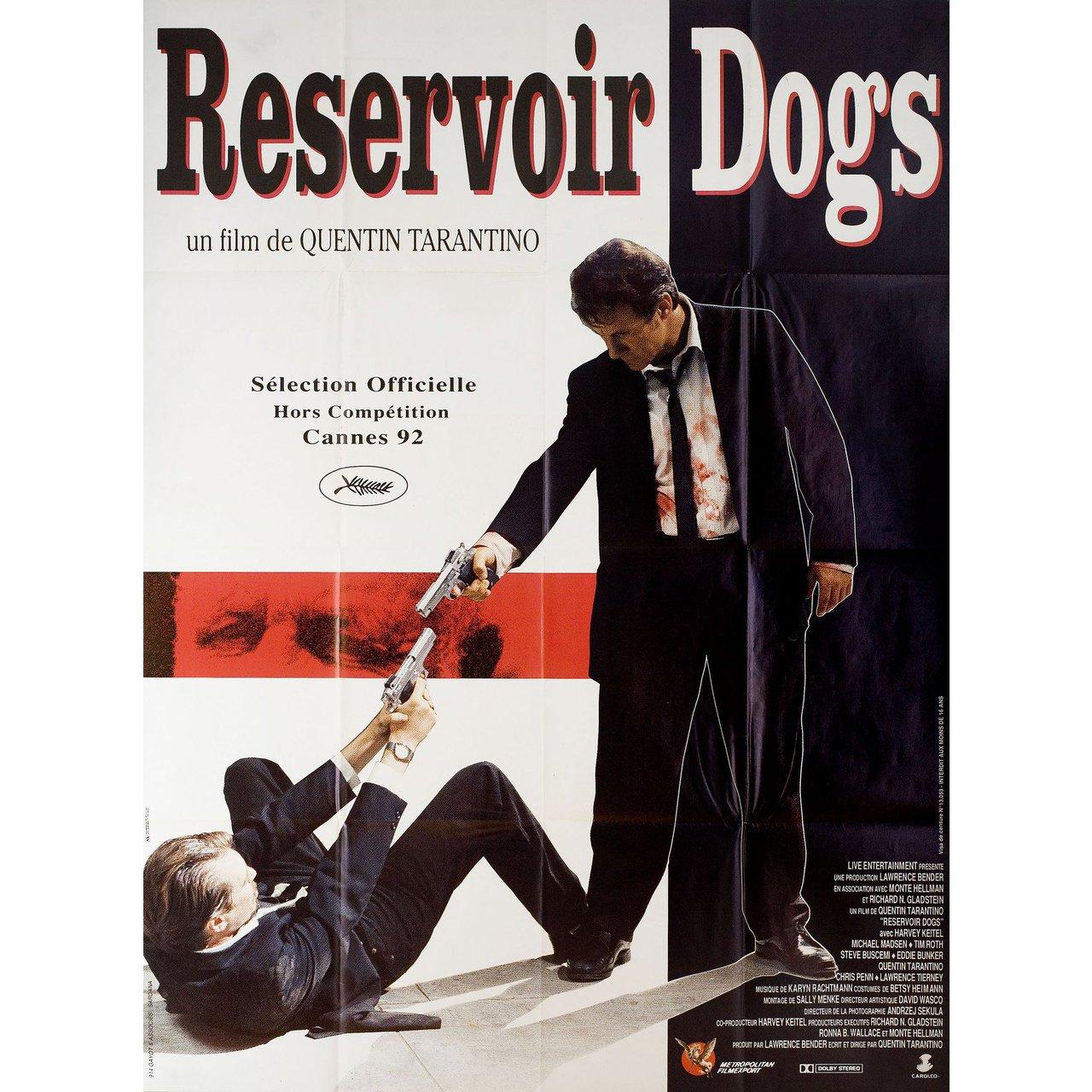 Original 1992 French grande poster for the film Reservoir Dogs directed by Quentin Tarantino with Harvey Keitel / Tim Roth / Michael Madsen / Chris Penn. Fine condition, folded. Many original posters were issued folded or were subsequently folded.