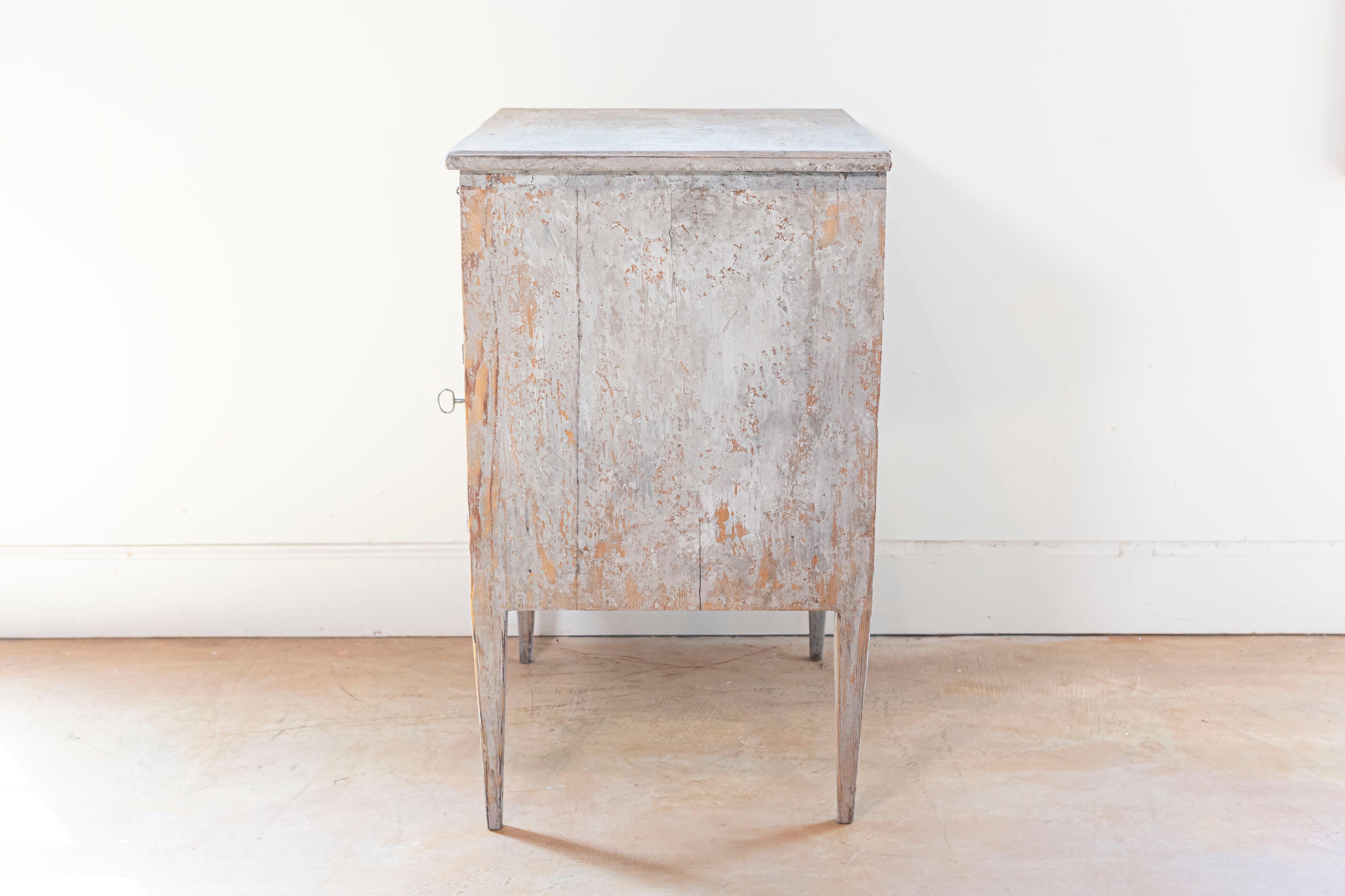Wood Swedish Gustavian Style Gray Painted Bedside Table with Distressed Finish
