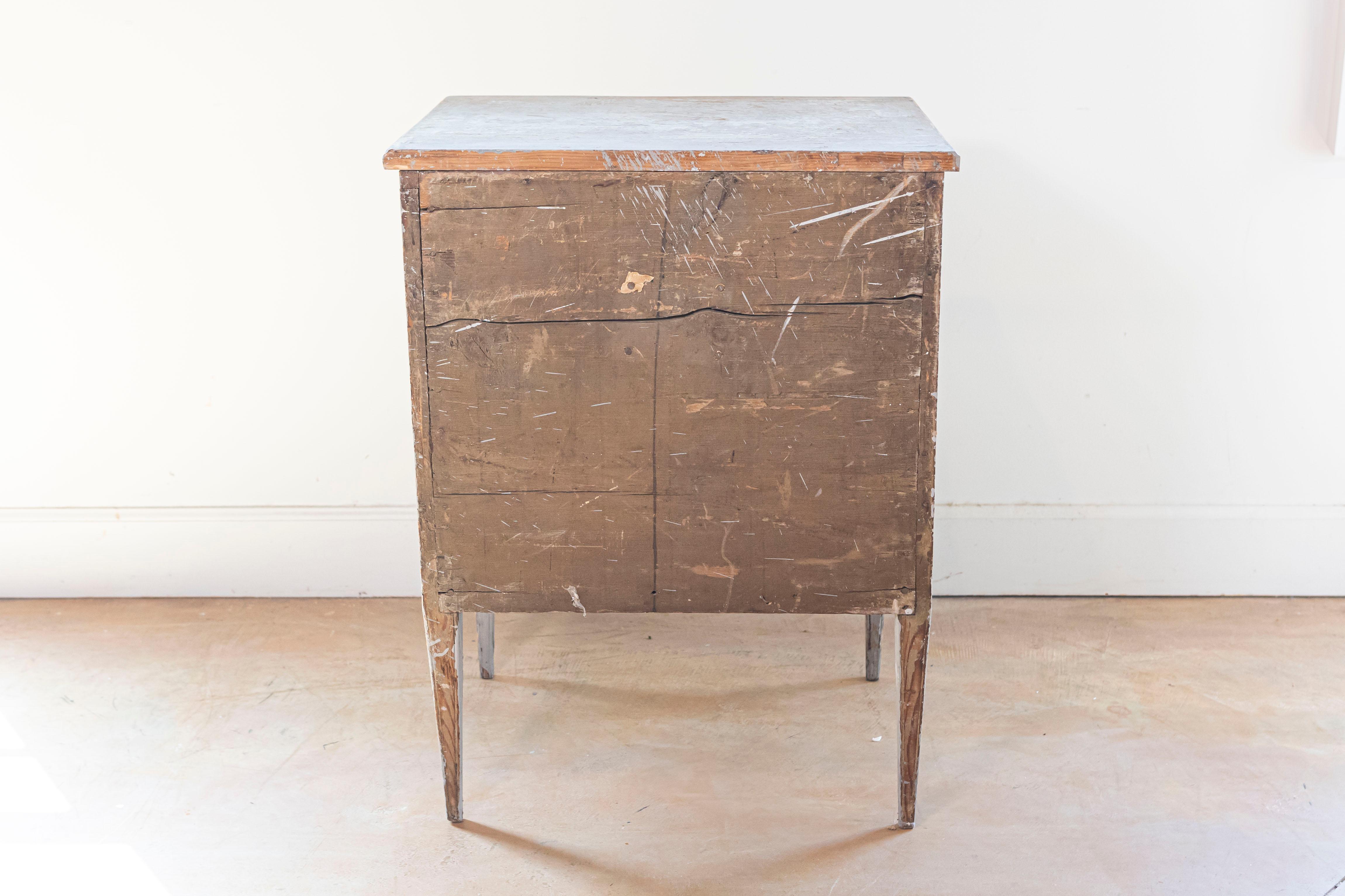 Swedish Gustavian Style Gray Painted Bedside Table with Distressed Finish 1