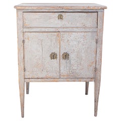 Swedish Gustavian Style Gray Painted Bedside Table with Distressed Finish