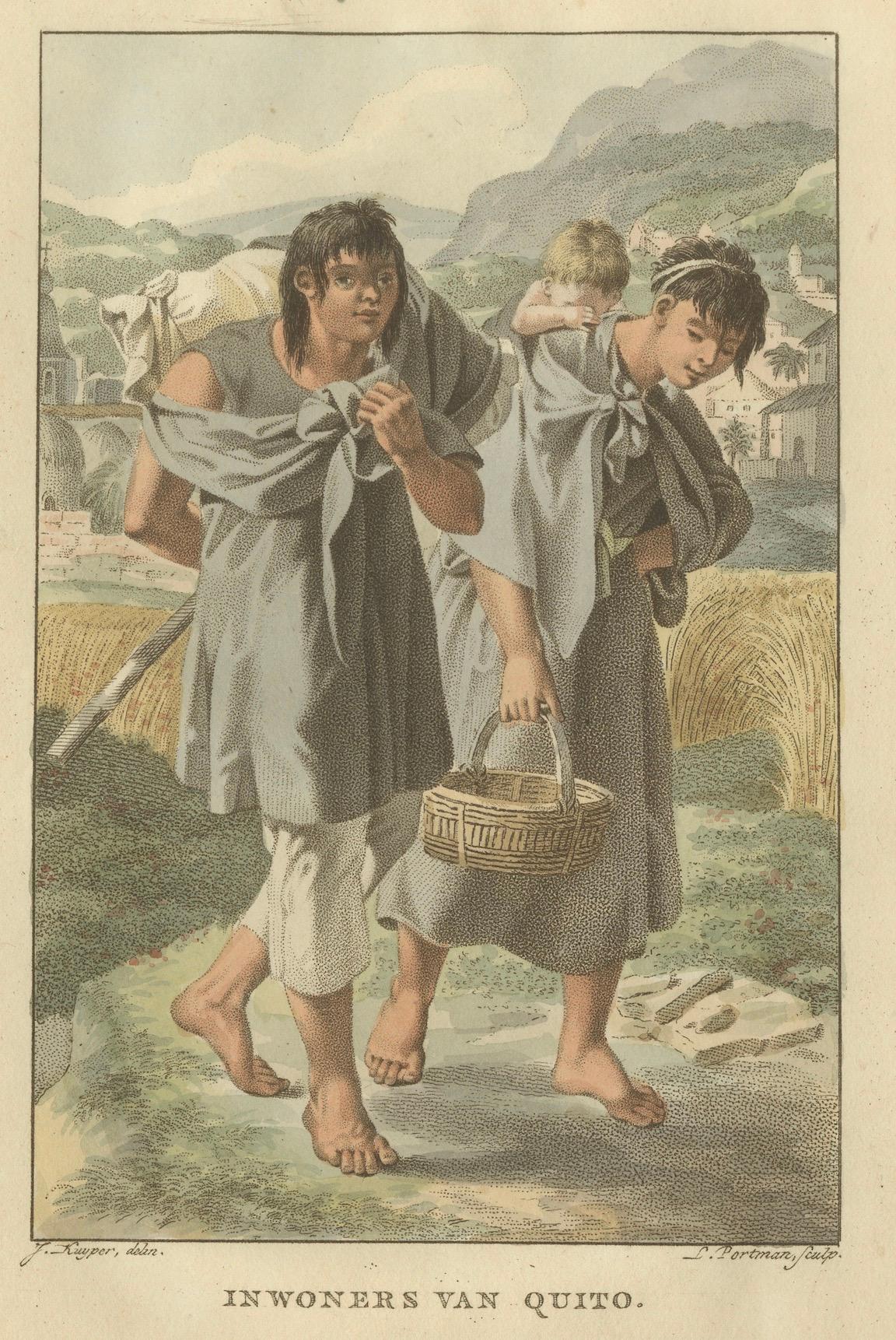 Residents of Quito, Ecuador – Antique Hand-Colored Ethnographic Print c.1805
