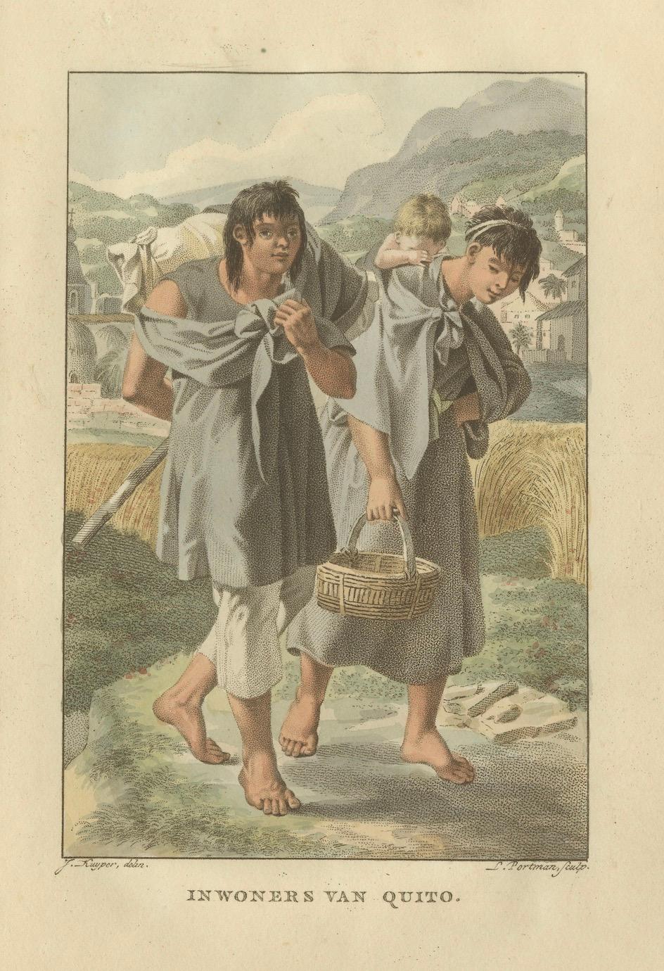 Residents of Quito, Ecuador – Antique Hand-Colored Ethnographic Print c.1805