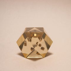 Resin and Brass Inclusion Paperweight, Geometric Space Age Design, France 1970s