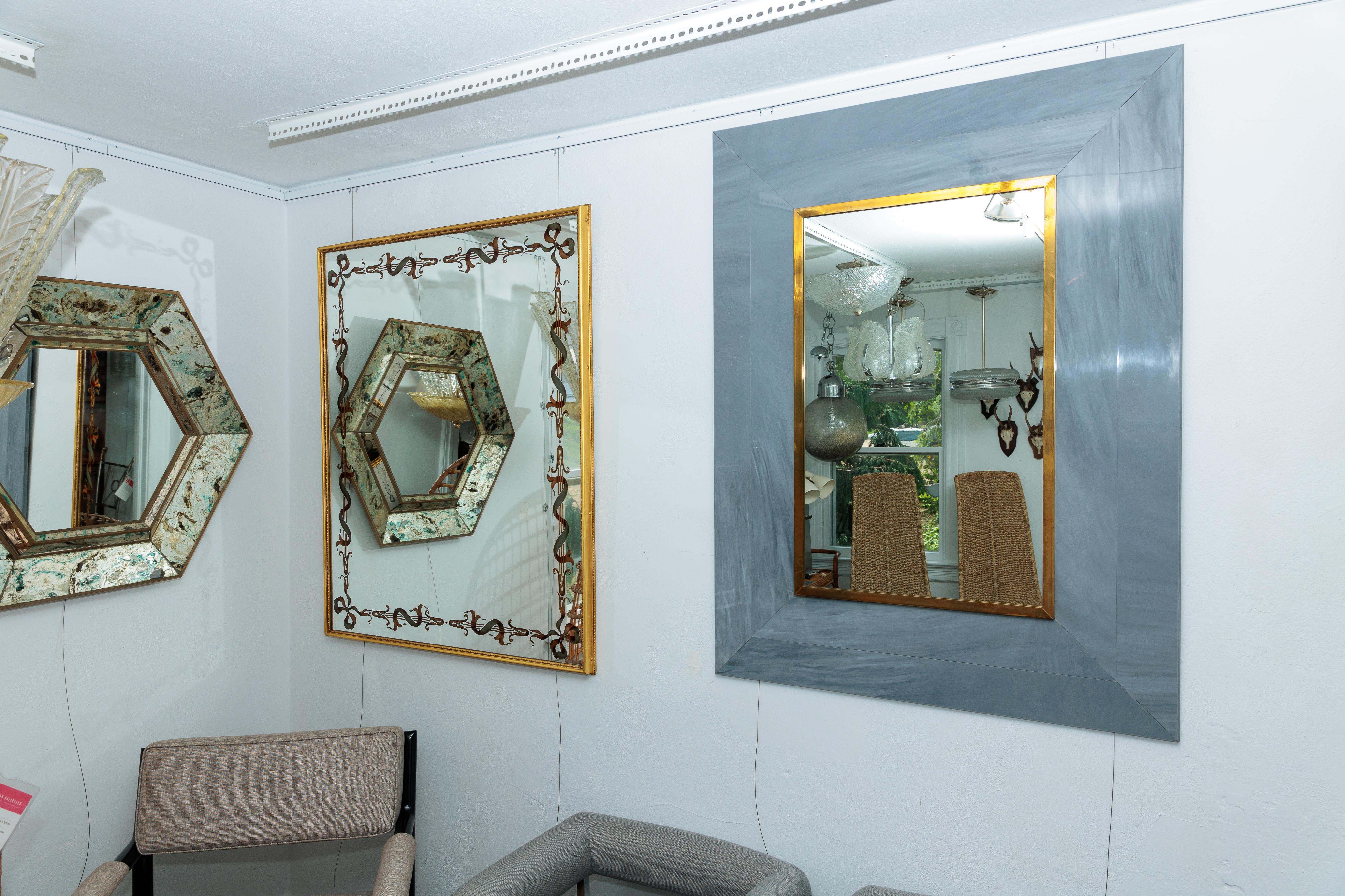 Mid-Century Modern Resin and Brass Surround Mirror