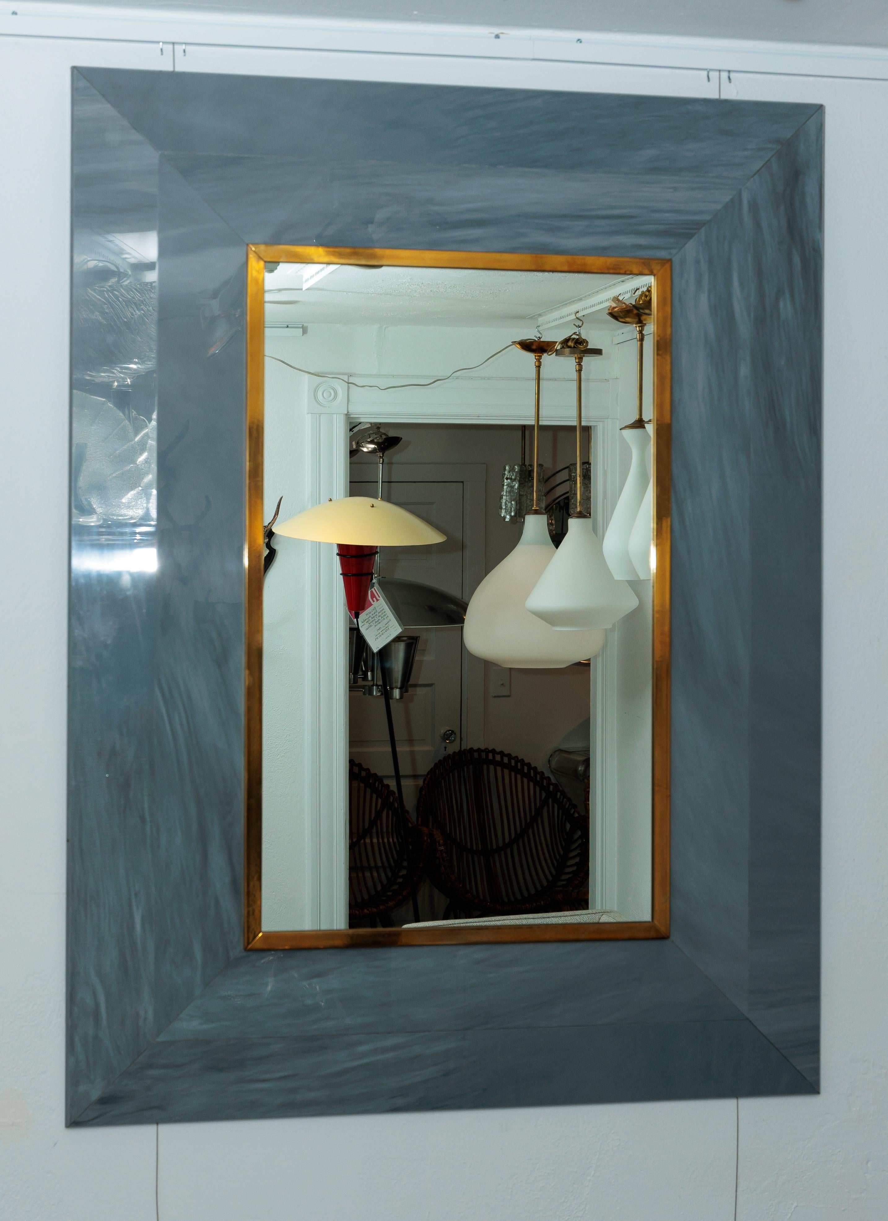 Resin and Brass Surround Mirror In Good Condition In Bridgehampton, NY