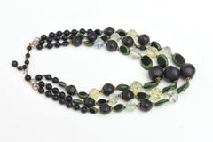 Vintage Czech Resin and Lucite 3 Strand Necklace Green, Black And Clear 50's
