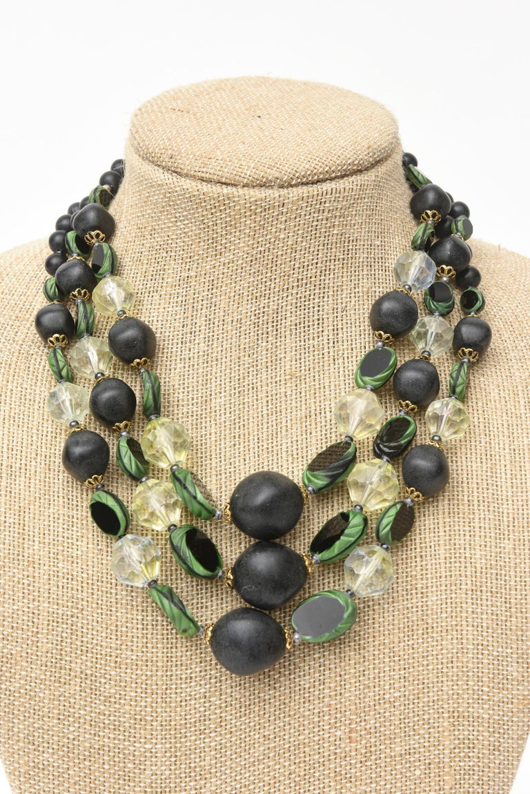 Resin and Lucite 3 Strand Necklace Vintage For Sale at 1stDibs