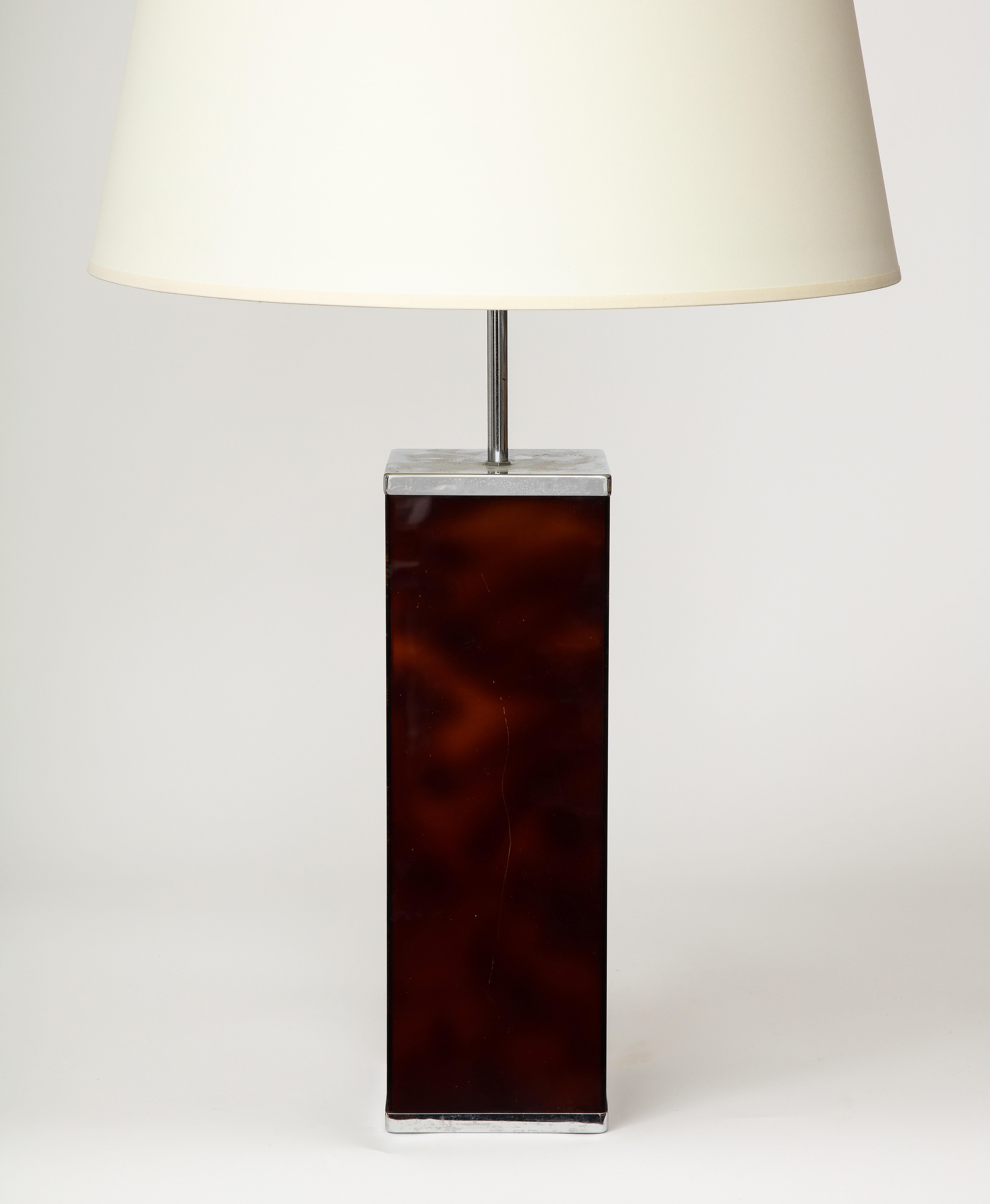 Modern Resin and Nickel Table Lamp by Philippe Cheverny, France, c. 1970 For Sale