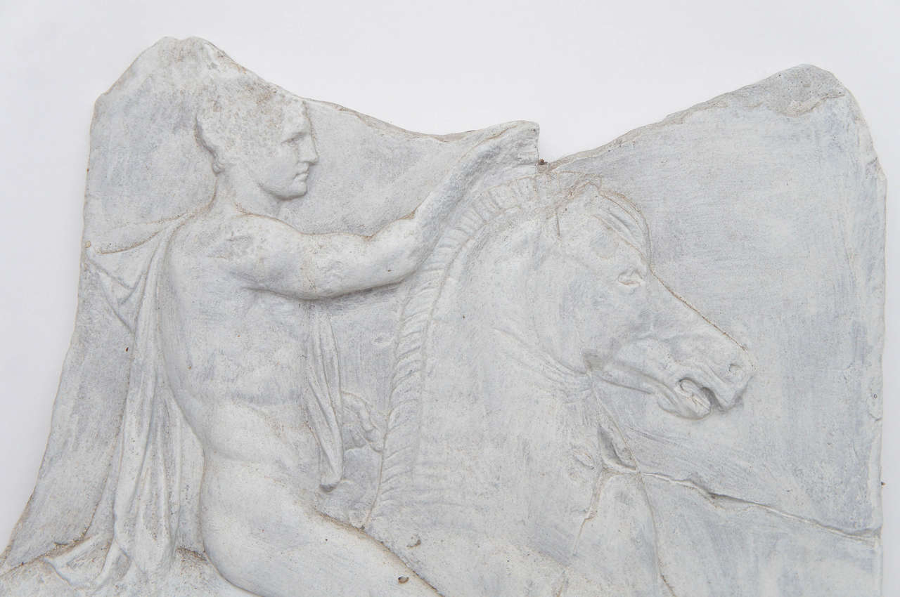 Classical Roman Paint and Resin Relief of an Ancient Roman on Horseback For Sale