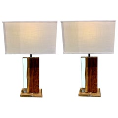 Resin and Palisander Rectangular Shaped Pair of Lamps, Indonesia, Contemporary