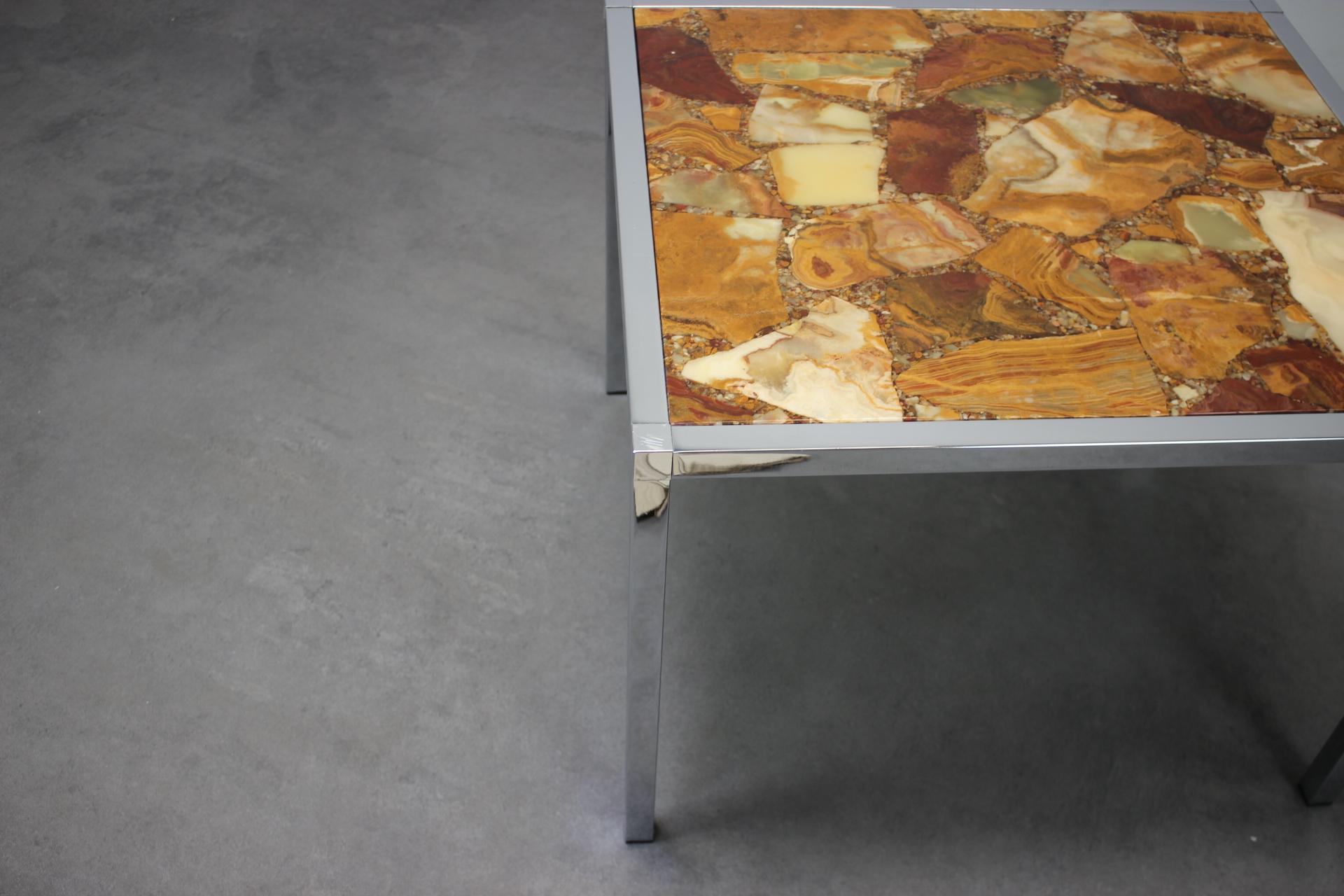 Mid-Century Resin and Stone Chrome Plated Coffee Table, 1970s, Germany (Deutsch) im Angebot
