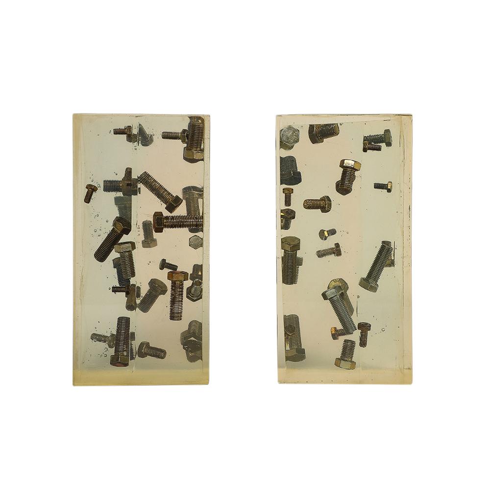 Cast Resin Bolt Bookends, Acrylic Blocks, Steel For Sale