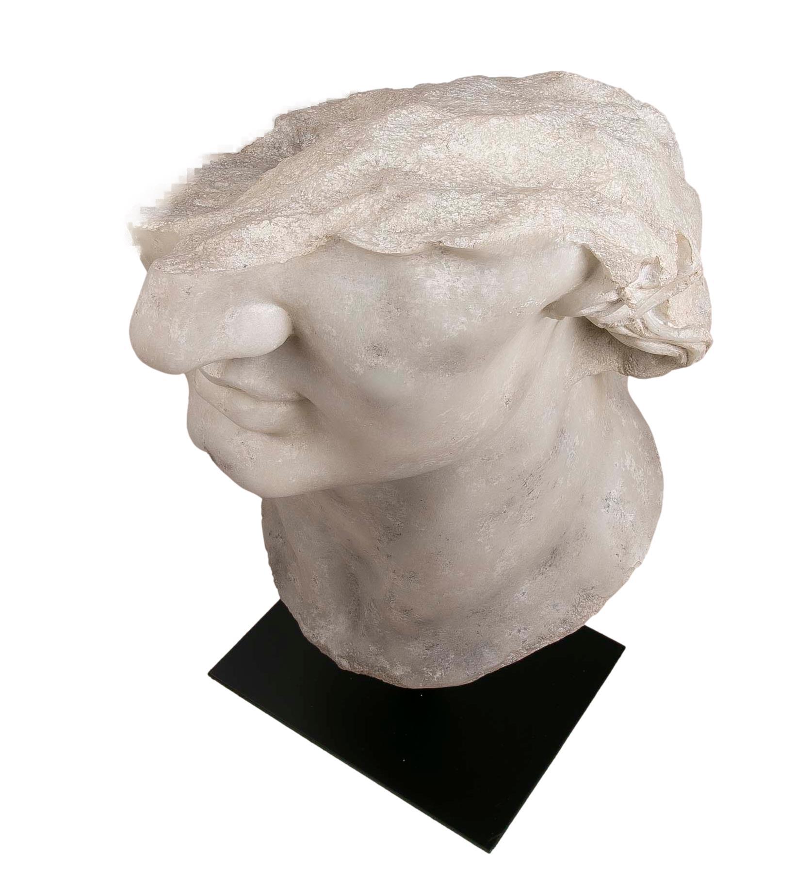 Resin Bust Head of a Renaissance Character with Antique Finish with Base In Good Condition For Sale In Marbella, ES