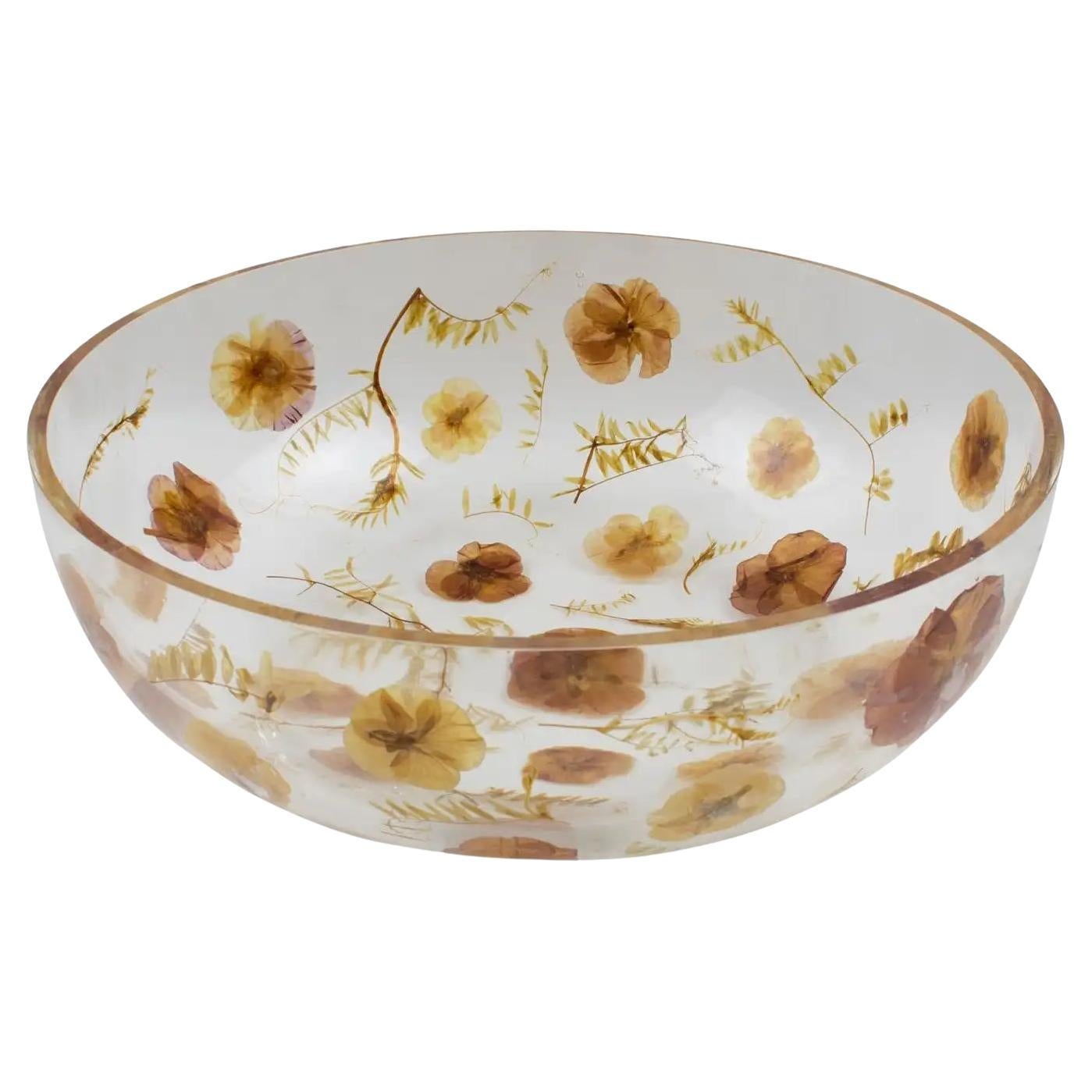 Resin Centerpiece Bowl, Leaves and Flowers Inclusions, Italy 1970s For Sale