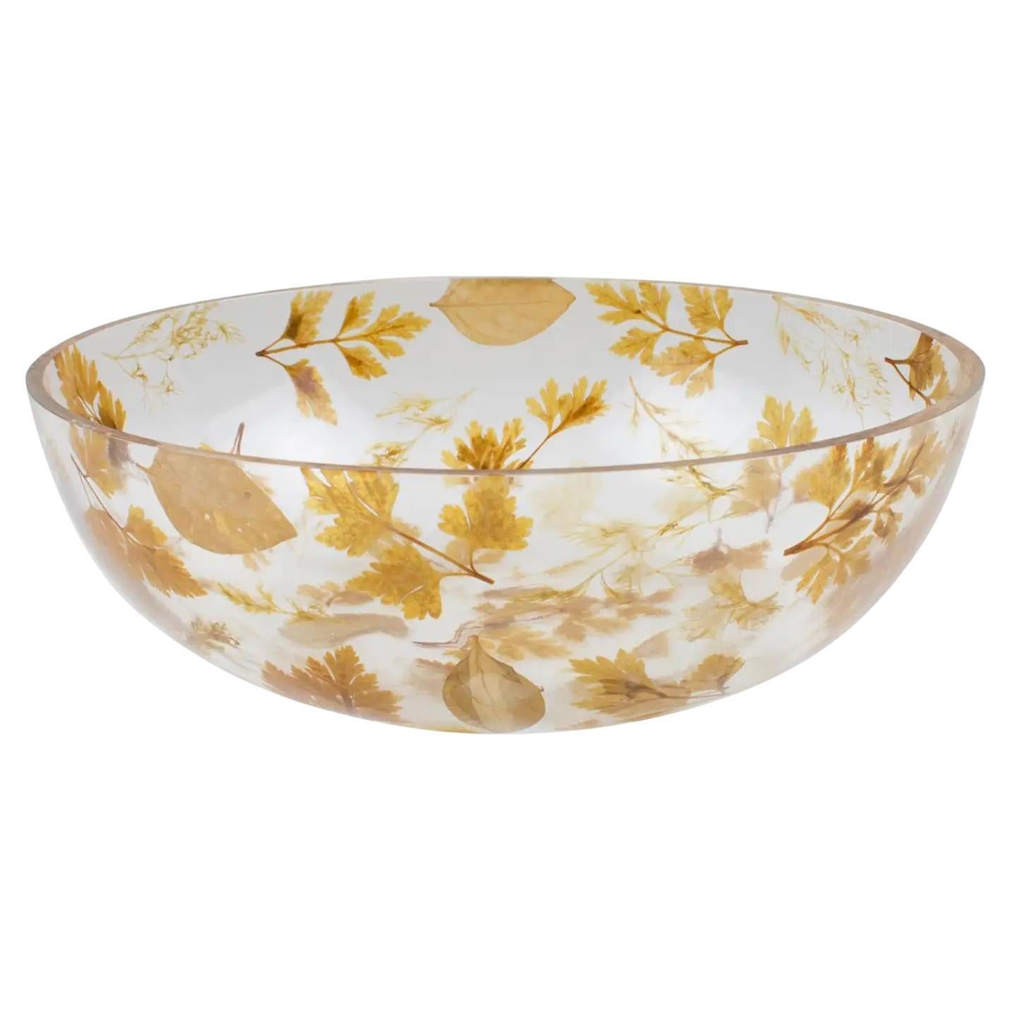 Resin Centerpiece Serving Bowl with Leaves Inclusions, Italy 1970s