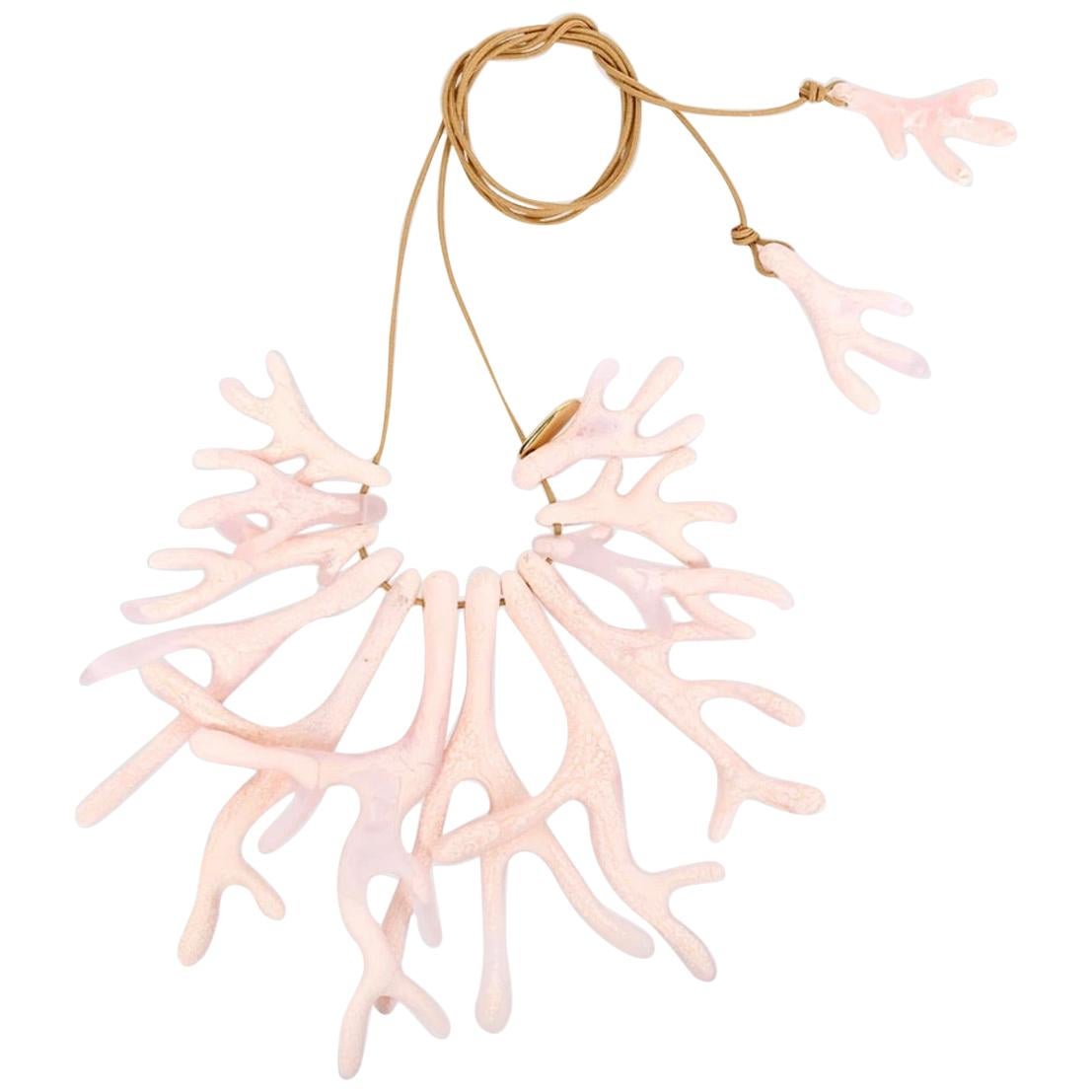 Resin Coral Fan Choker Necklace in Shell Pink For Sale