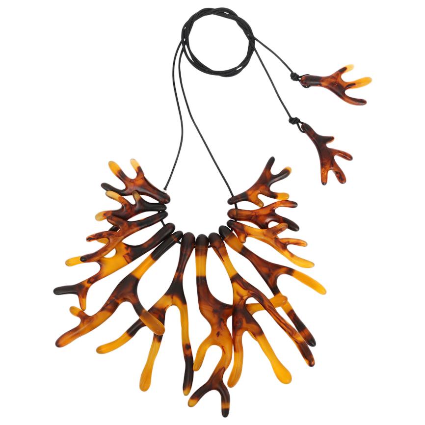 Resin Coral Fan Choker Necklace in Tortoiseshell For Sale
