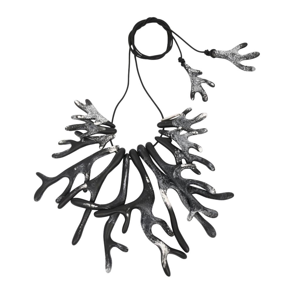 Resin Coral Fan Choker Necklace in Black Marble For Sale