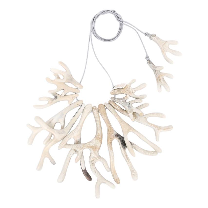 Resin Coral Fan Choker Necklace in Sandy Pearl For Sale