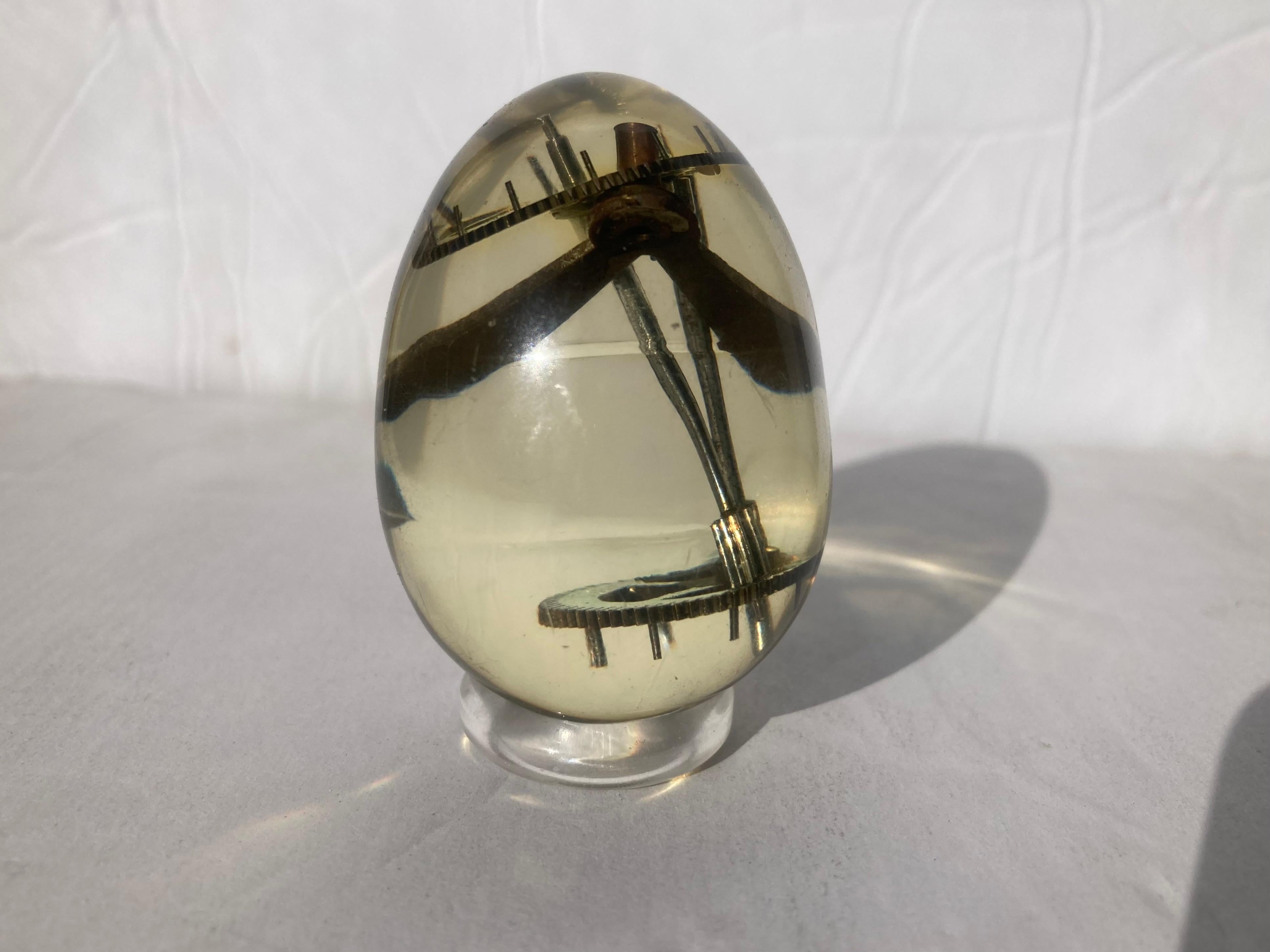 Modern Resin Egg with Clock Parts on Pierre GIRAUDON  Sculpture /Ornament / Paperweight For Sale