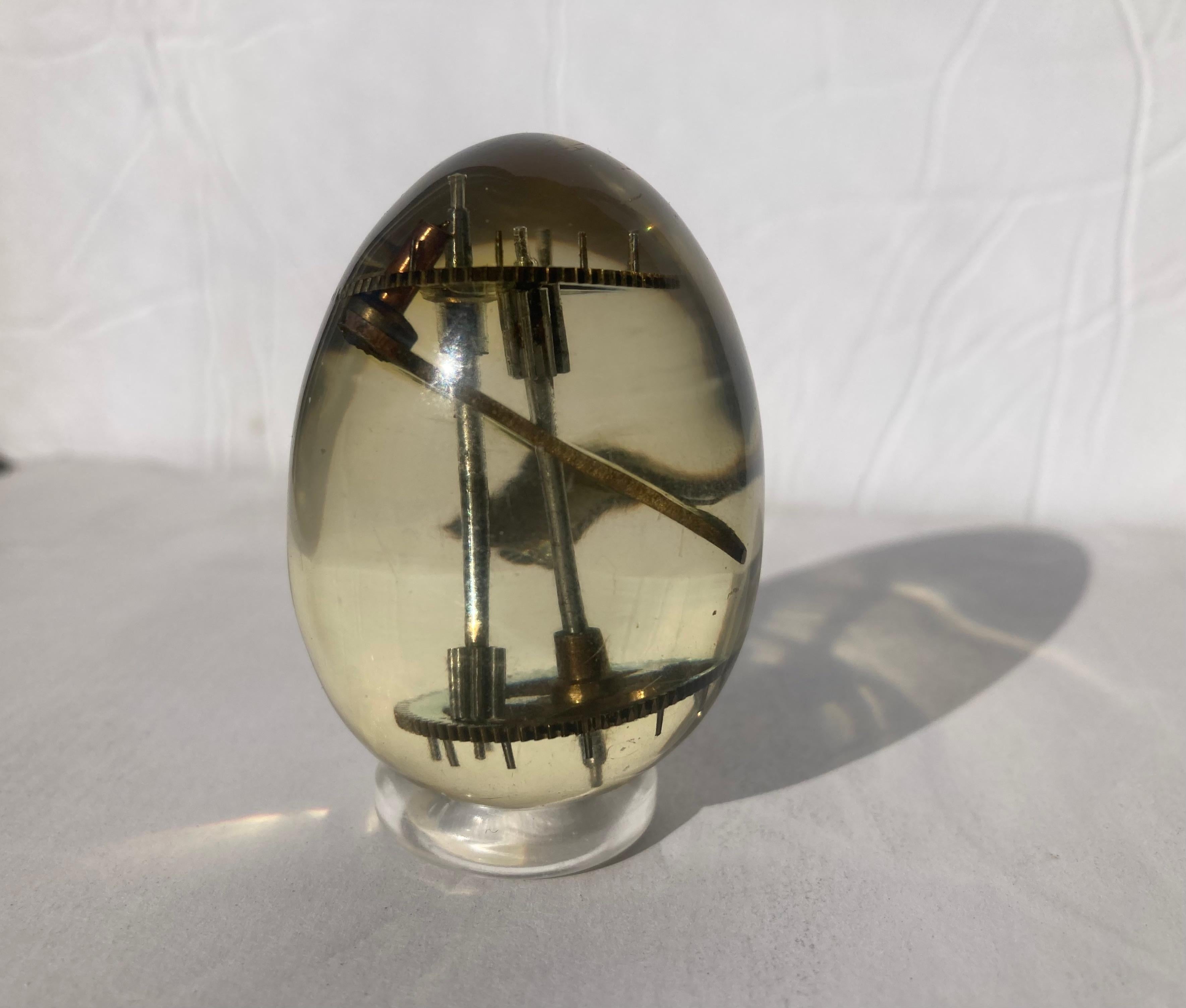 Hand-Crafted Resin Egg with Clock Parts on Pierre GIRAUDON  Sculpture /Ornament / Paperweight For Sale