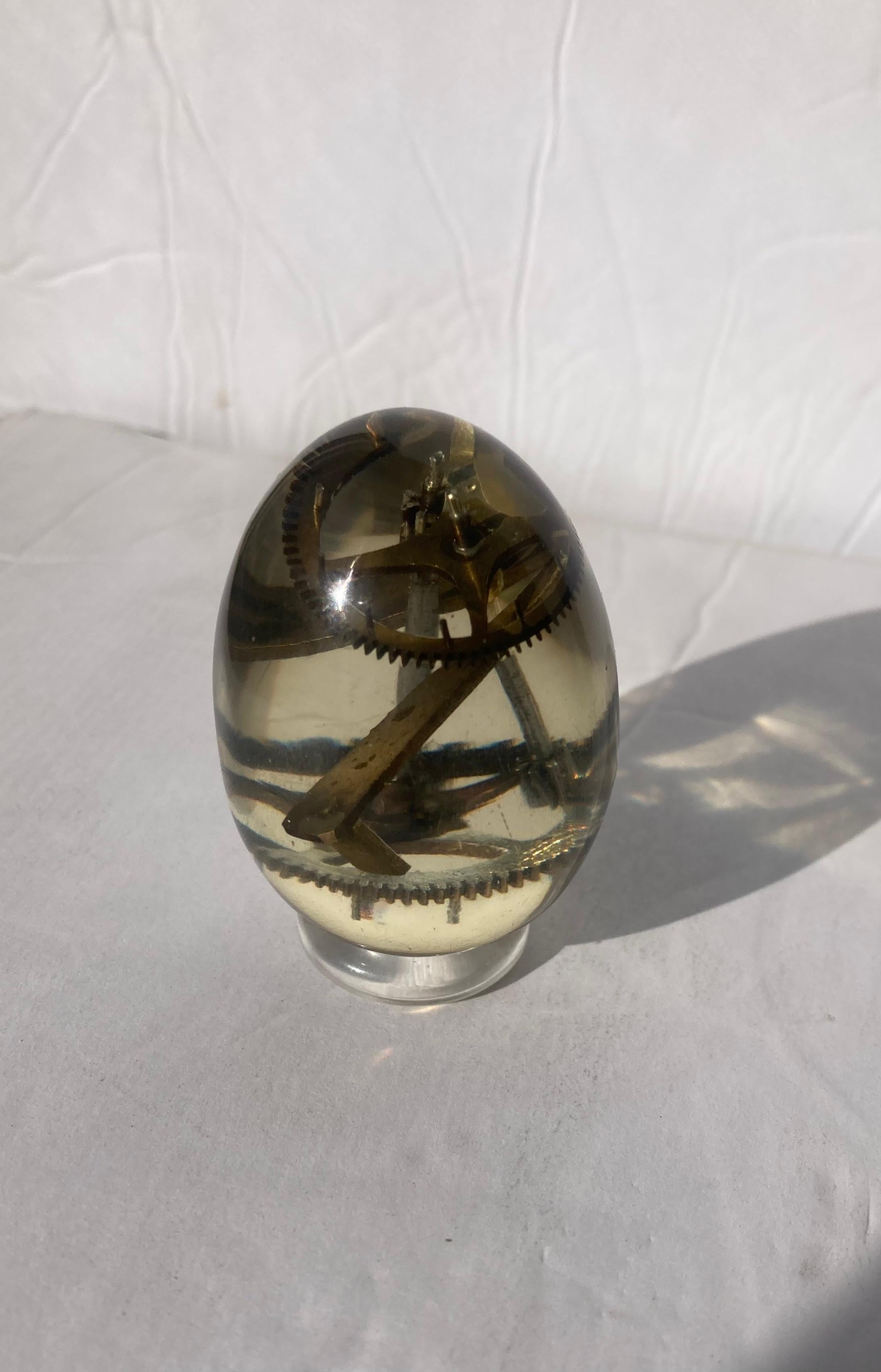 20th Century Resin Egg with Clock Parts on Pierre GIRAUDON  Sculpture /Ornament / Paperweight For Sale