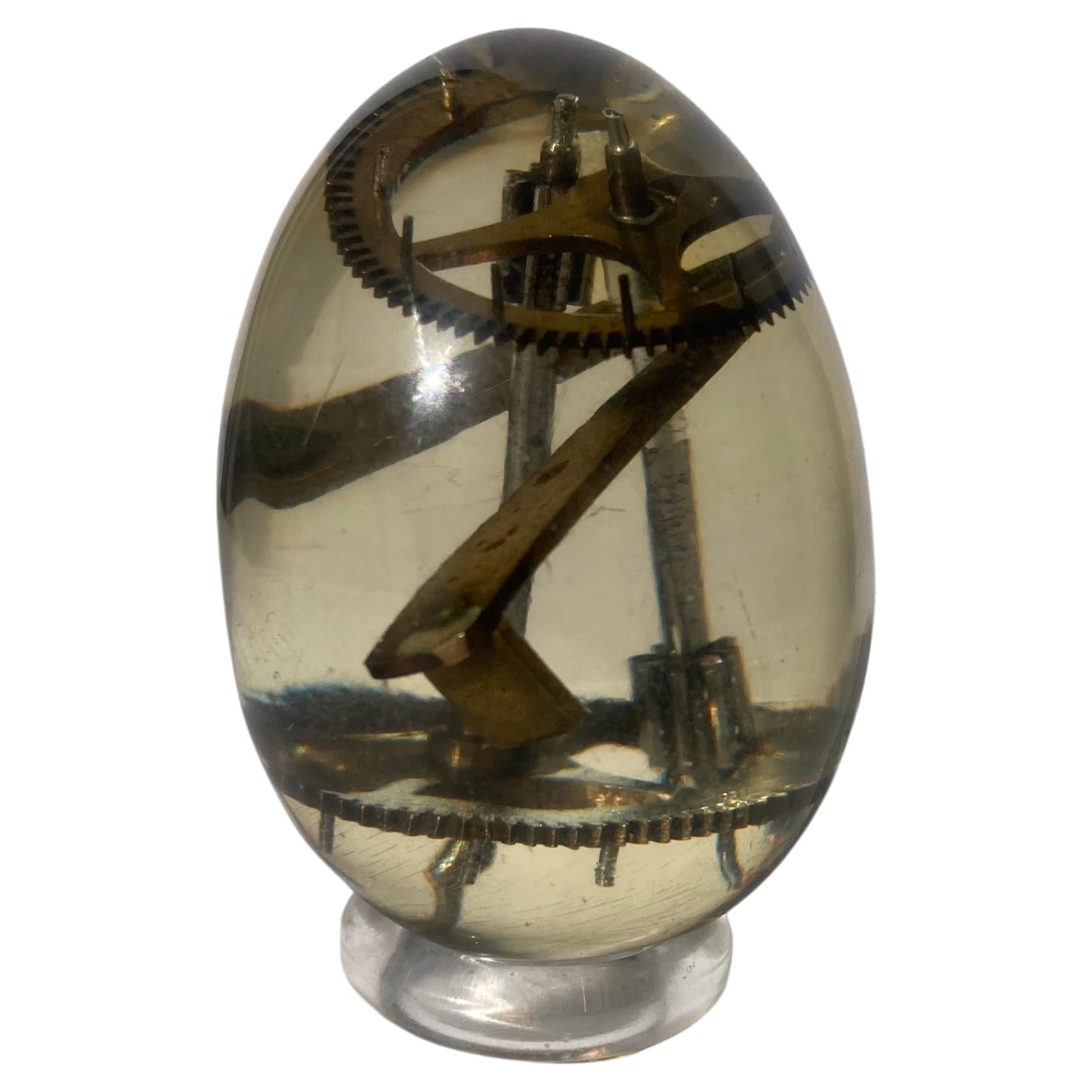 Resin Egg with Clock Parts on Pierre GIRAUDON  Sculpture /Ornament / Paperweight For Sale