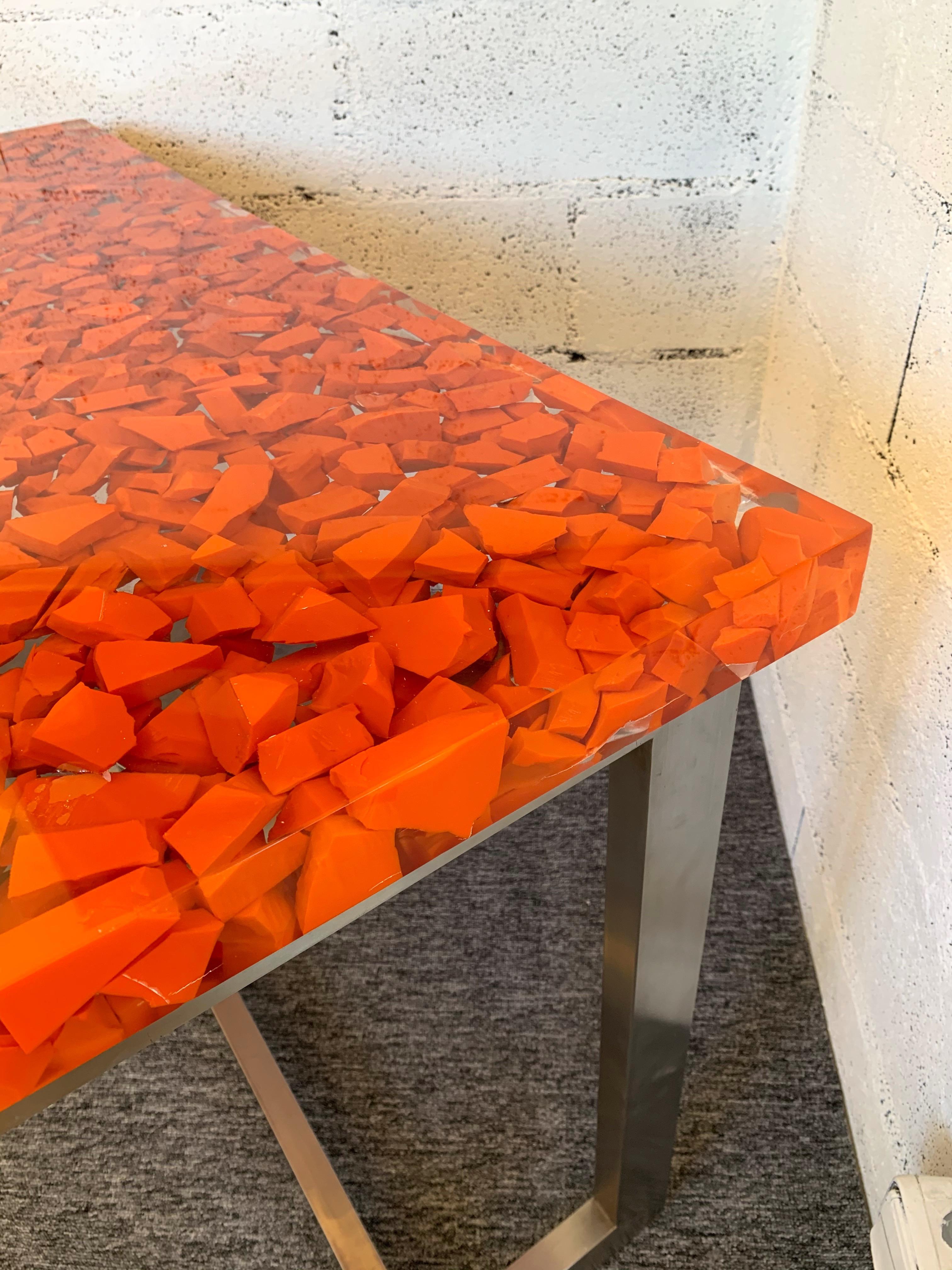 Mid-Century Modern Resin Fractal Inclusion Console Table Desk by Thomas Brant, France, 2014 For Sale