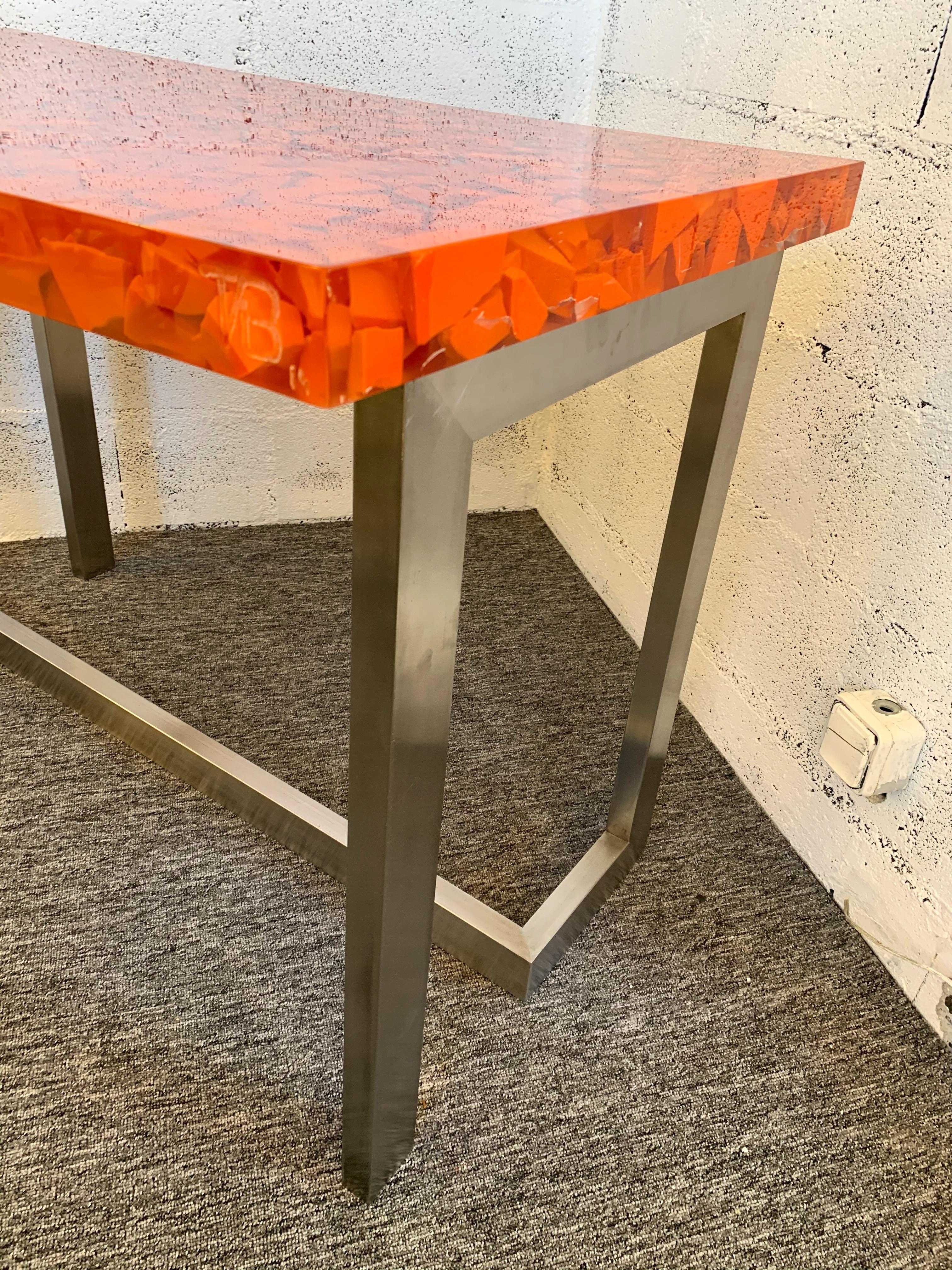 Resin Fractal Inclusion Console Table Desk by Thomas Brant, France, 2014 In Good Condition For Sale In SAINT-OUEN, FR