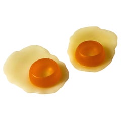 Retro Resin Fried Egg Shaped Egg Cups or Candle Holders - Set of 2