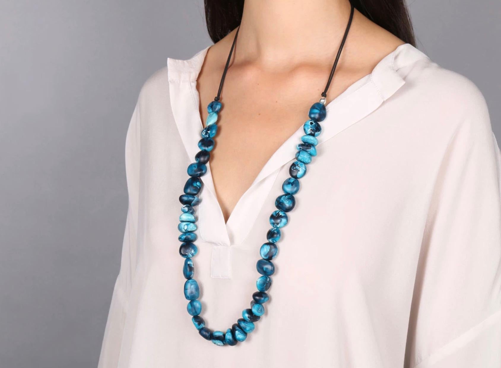 Resin Half Earth Necklace in Moody Blue In New Condition For Sale In Redfern, NSW