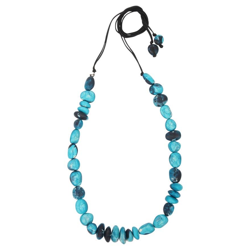 Resin Half Earth Necklace in Moody Blue For Sale
