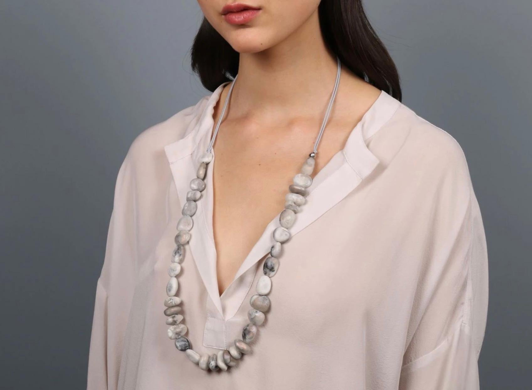 Women's Resin Half Earth Necklace in Sandy Pearl For Sale