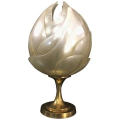 Resin Lamp Mother of Pearl Effect and Brass by Pierre Rouge, 1970s