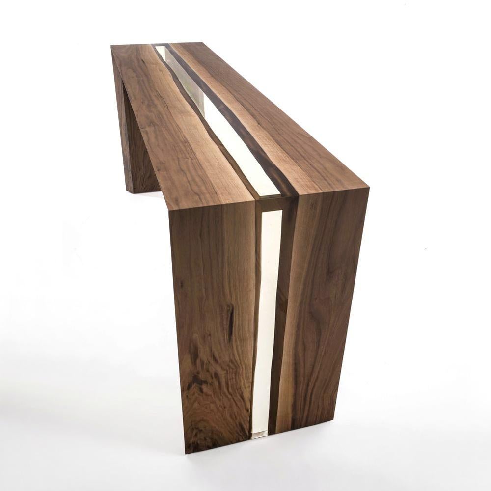 Italian Resin Linea Console Table Walnut Wood and Resin For Sale