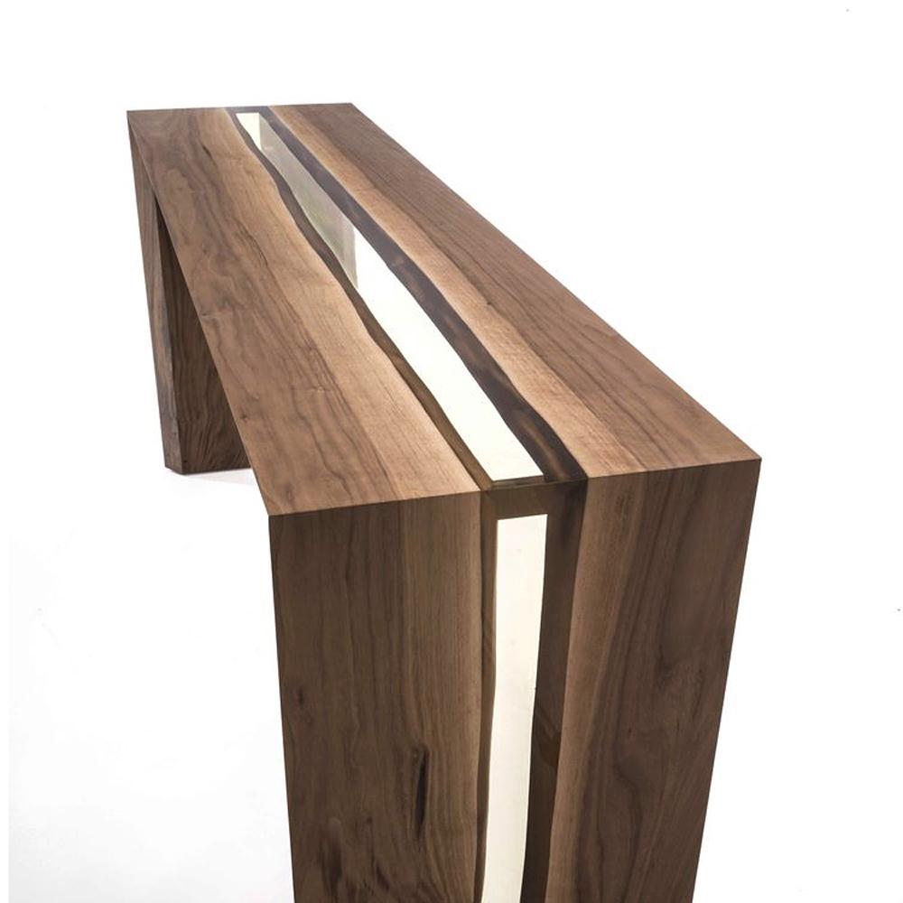 Cast Resin Linea Console Table Walnut Wood and Resin For Sale