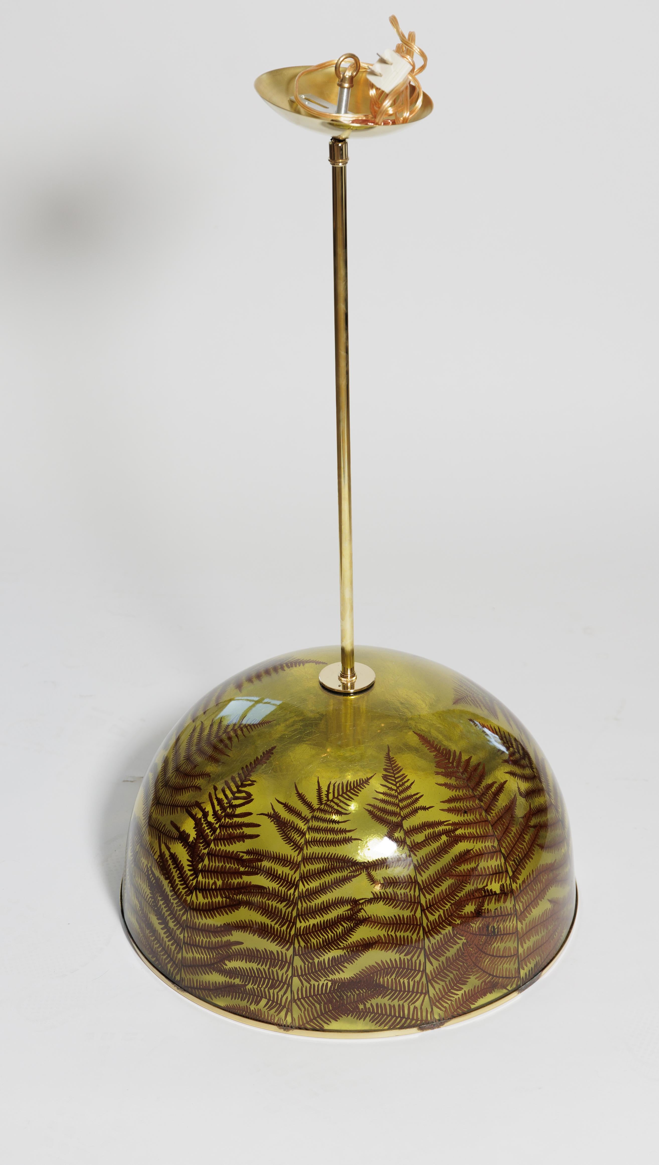 Italian Resin Pendant Encasing Natural Elements (Ferns) with Brass Detail For Sale