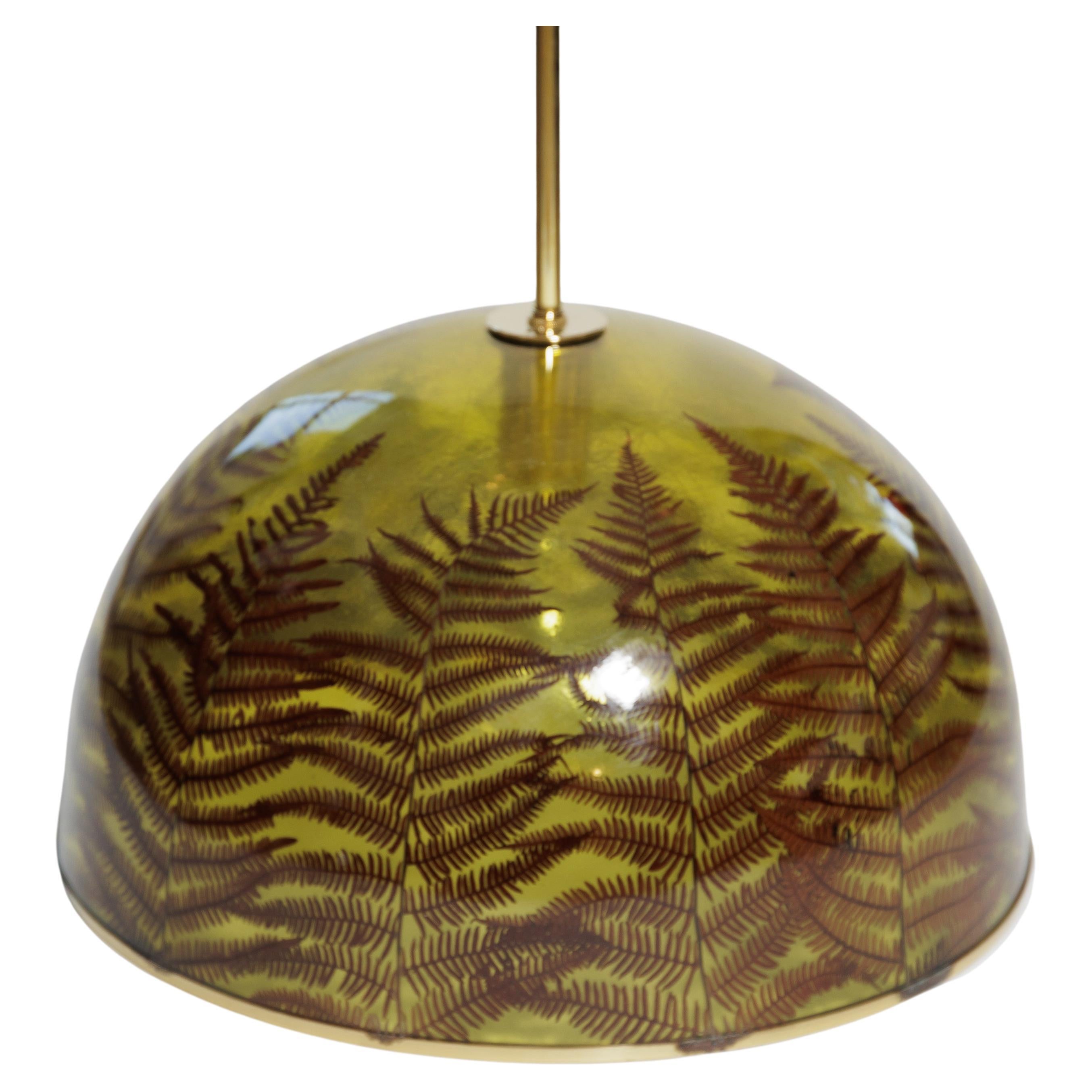 Resin Pendant Encasing Natural Elements (Ferns) with Brass Detail For Sale