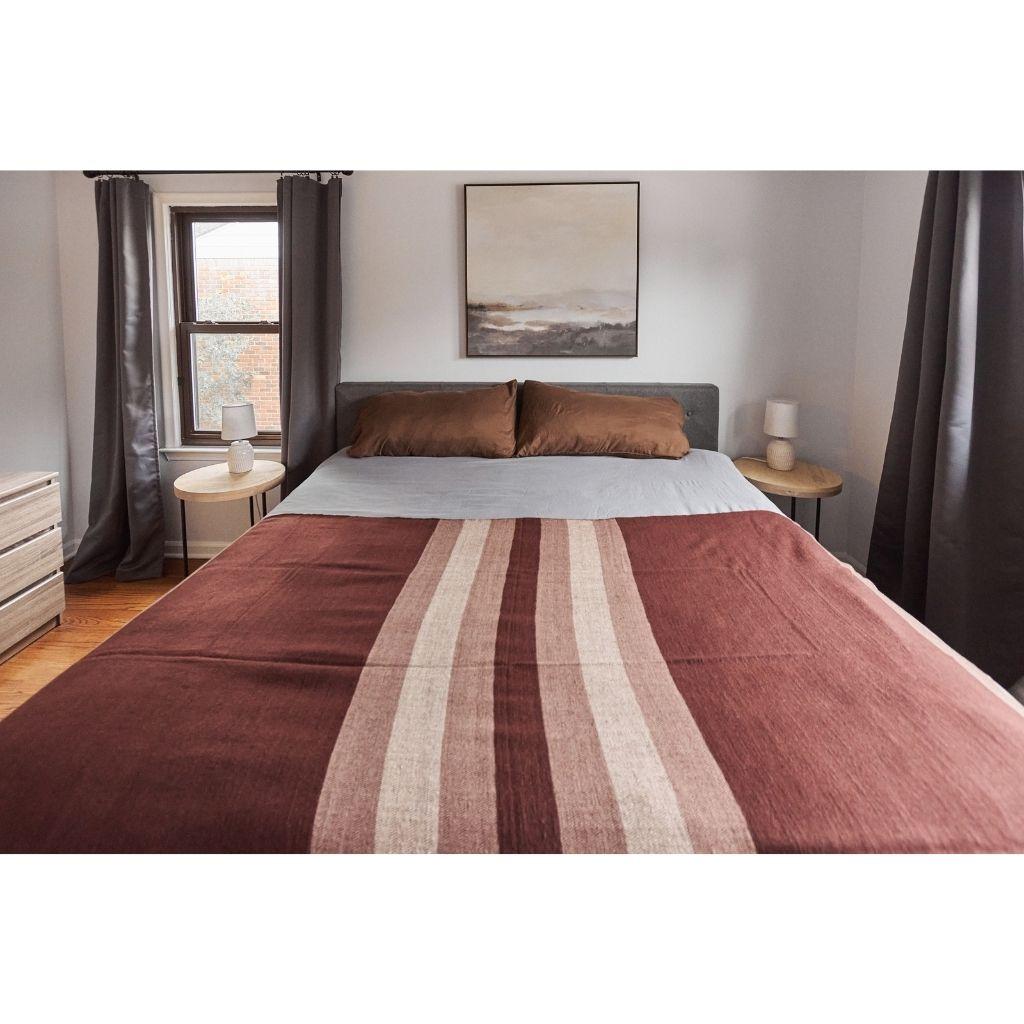 Modern Large Plush Merino Resin Throw / Queen Bedspread / Coverlet In Deep Maroon Hues For Sale