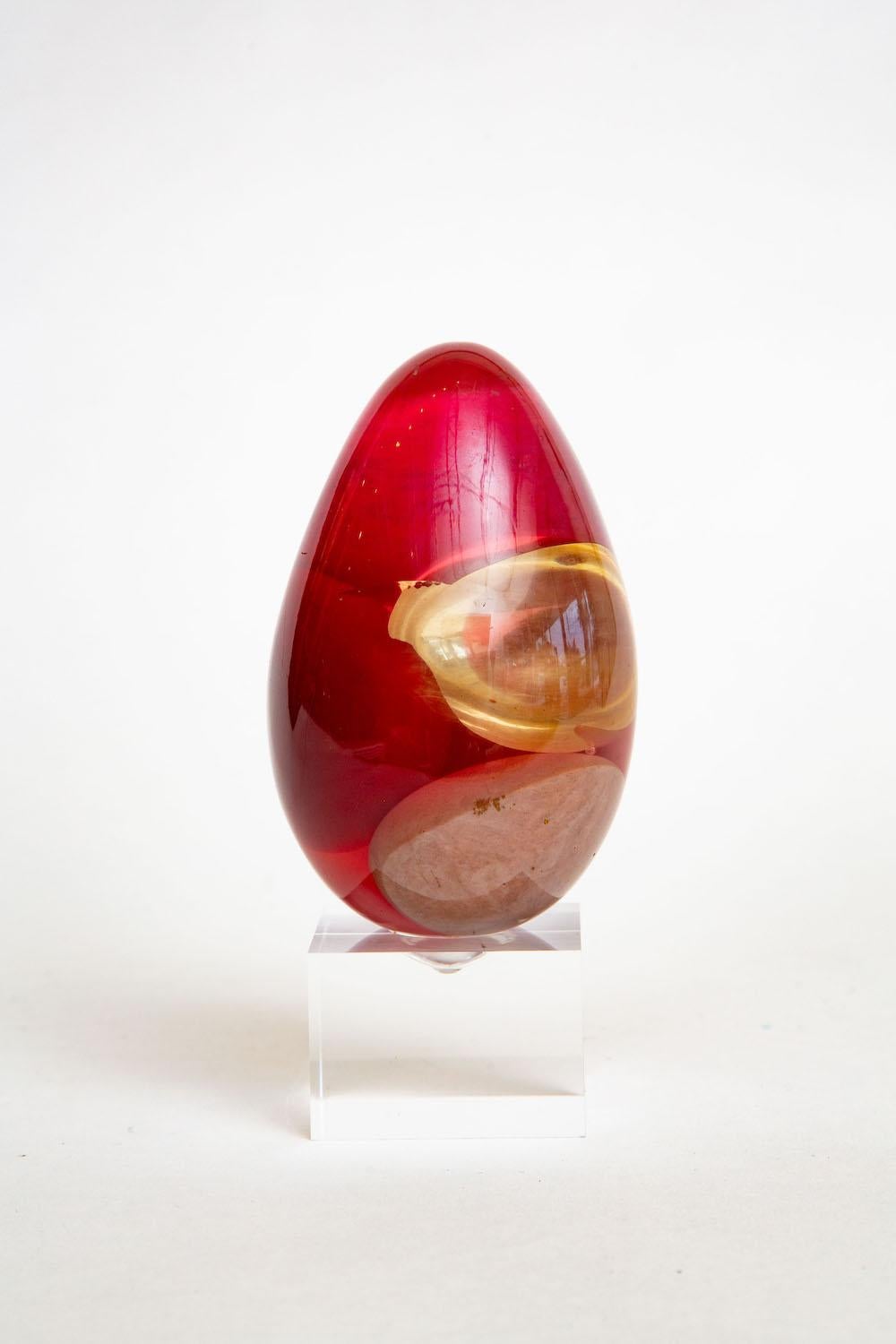 Modern Vintage Resin Ovoid Sculpture Red, Grey, Purple, Tan, Yellow Desk Accessory For Sale