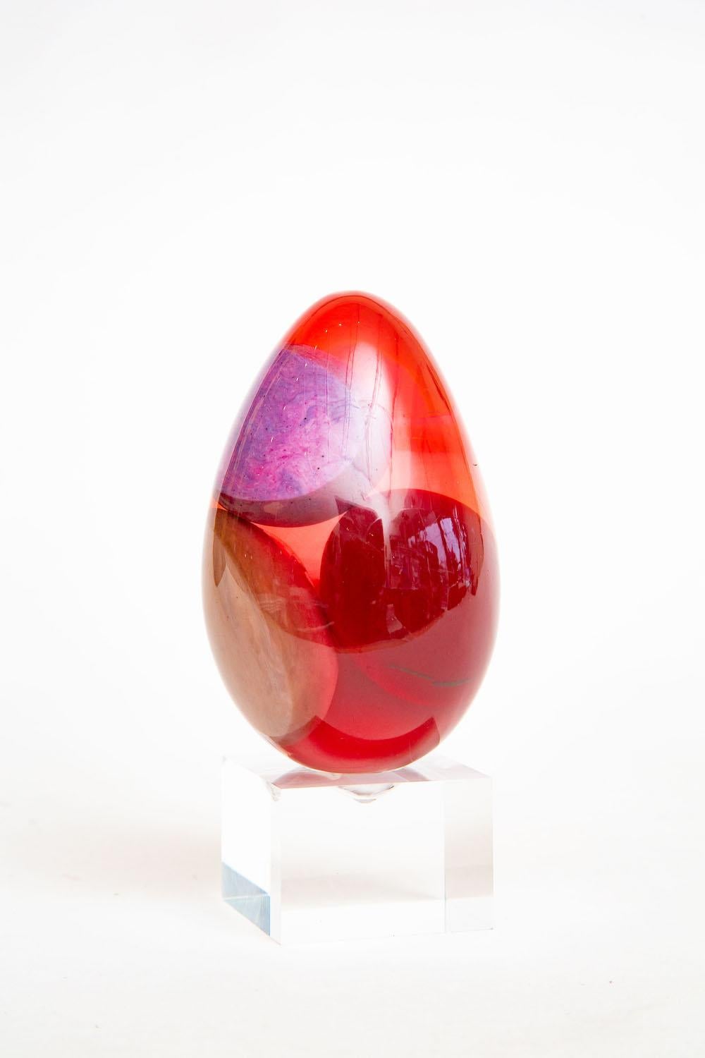 Mid-20th Century Vintage Resin Ovoid Sculpture Red, Grey, Purple, Tan, Yellow Desk Accessory For Sale
