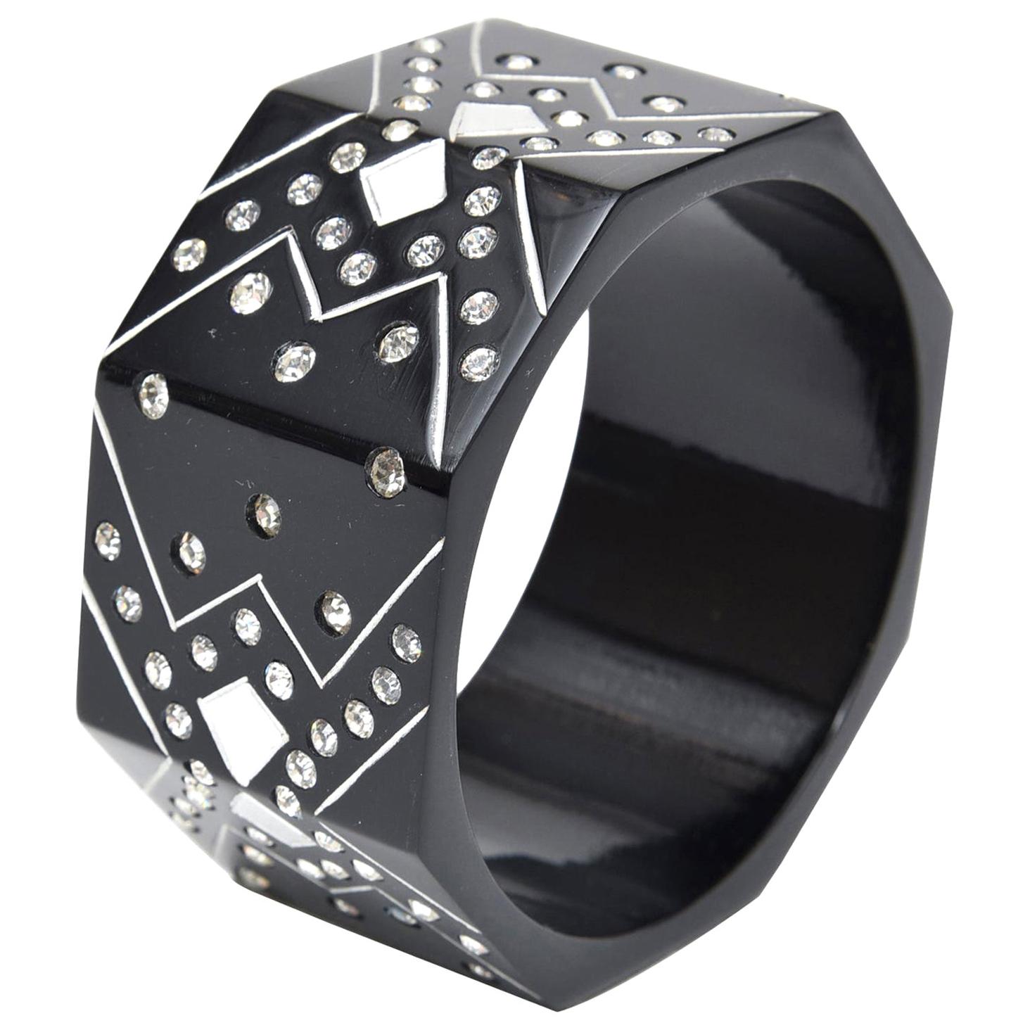  Kunstharz & Strass Art Deco Stil Französisches Manschettenarmband 80er Jahre im Angebot