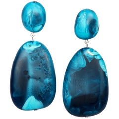 Resin River Rock 2 Drop Earrings in Moody Blue