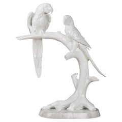 Resin Statue, Parrots On Branch, Calacatta Base, Handmade by Lusitanus Home