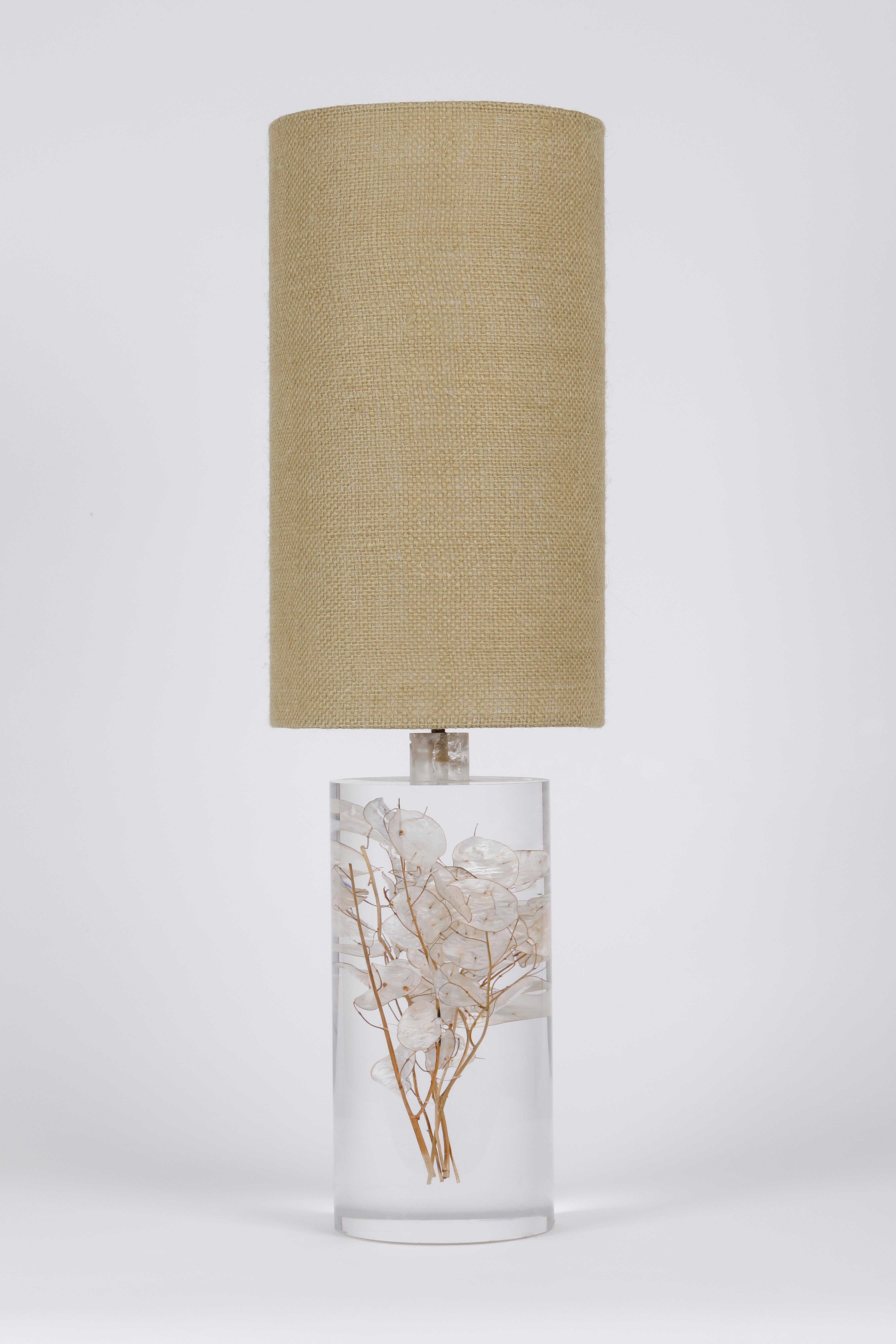 Tall resin lamp, 1970, France
Lunaria annua inlay
Height without lampshade